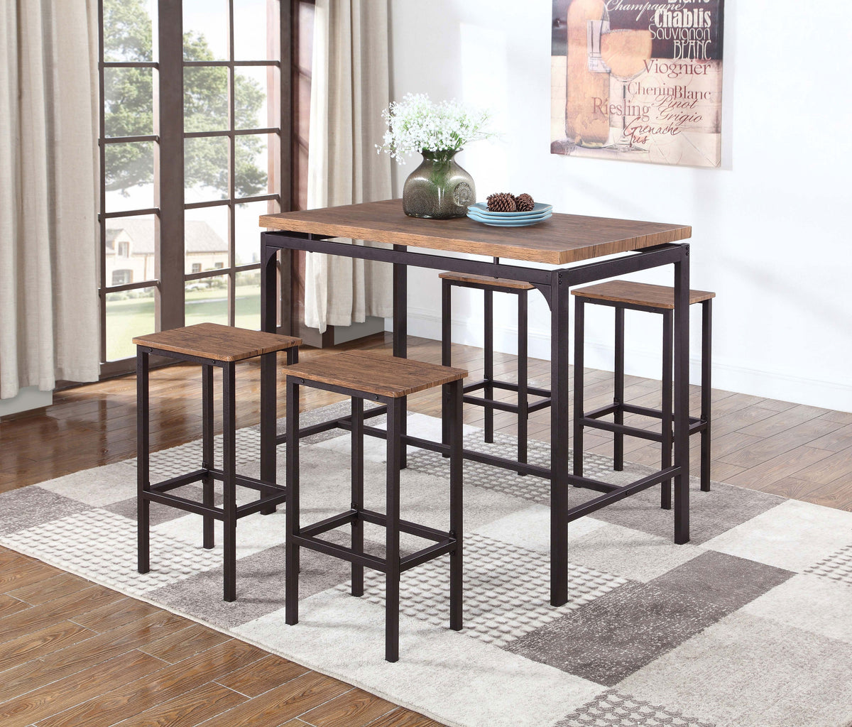 Orleans Furniture - Coaster - Santana 5-piece Pub Height Bar Table Set Weathered Chestnut - 182002