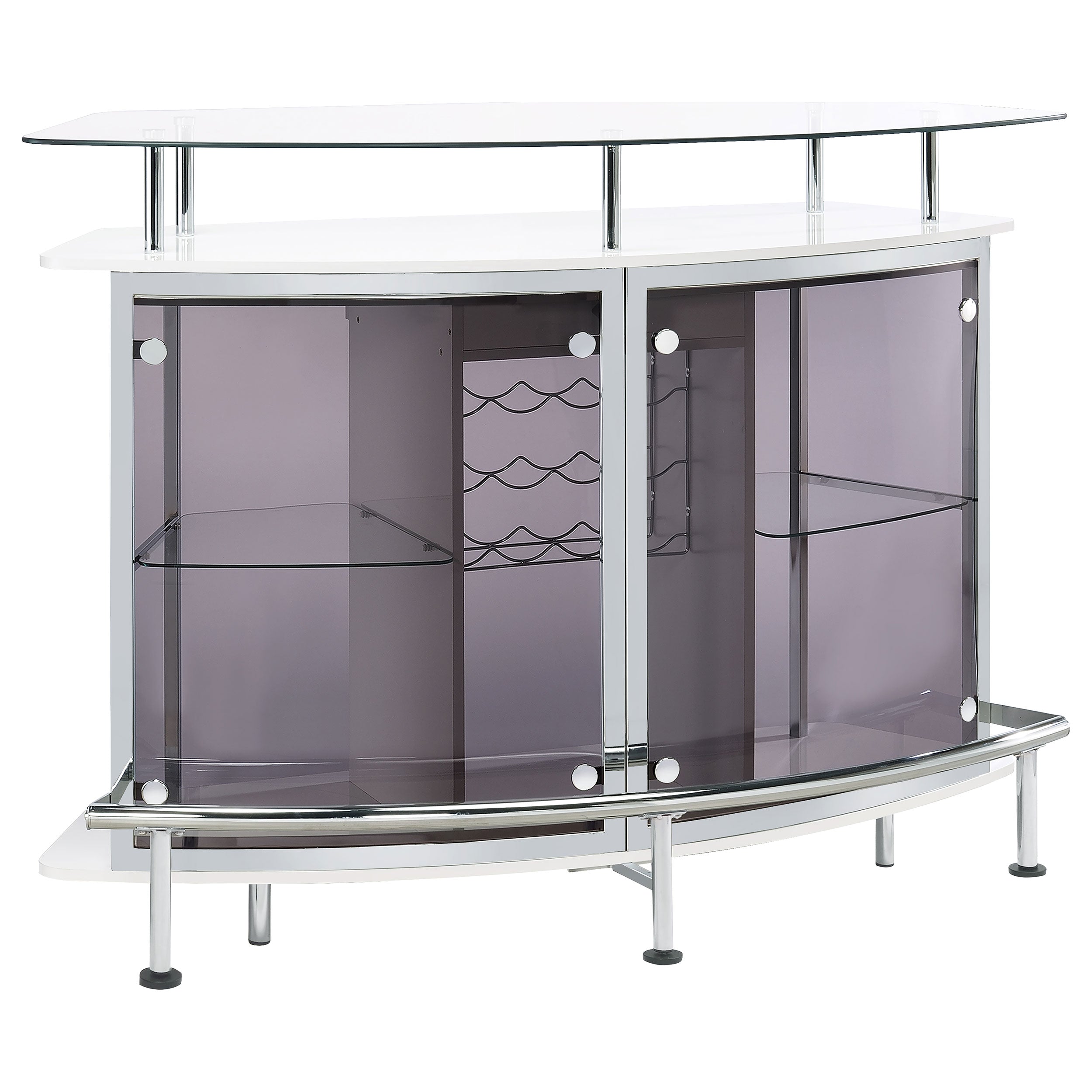 Orleans Furniture - Coaster - Gideon Curved Glass Top Home Bar Cabinet White High Gloss - 182235