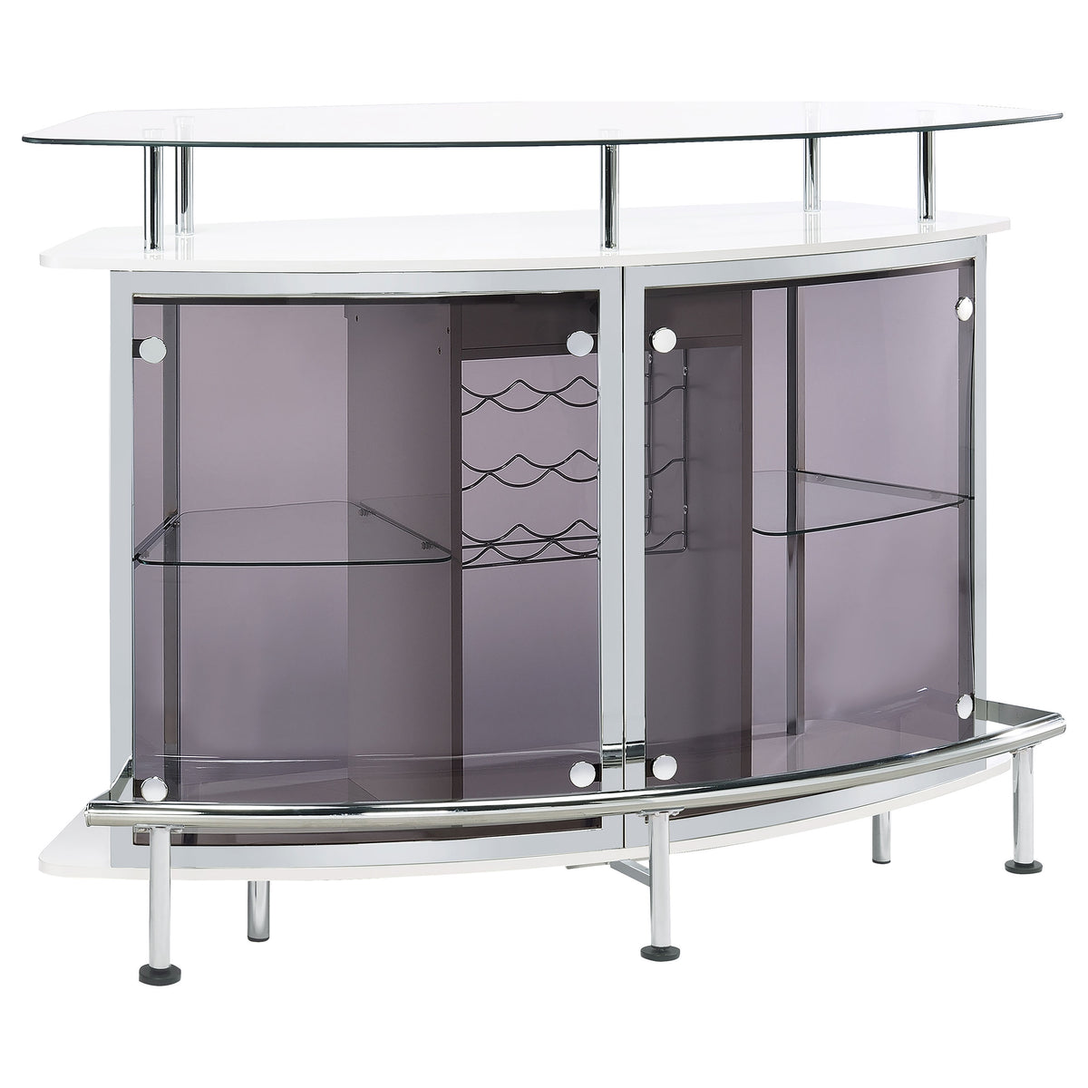 Orleans Furniture - Coaster - Gideon Curved Glass Top Home Bar Cabinet White High Gloss - 182235