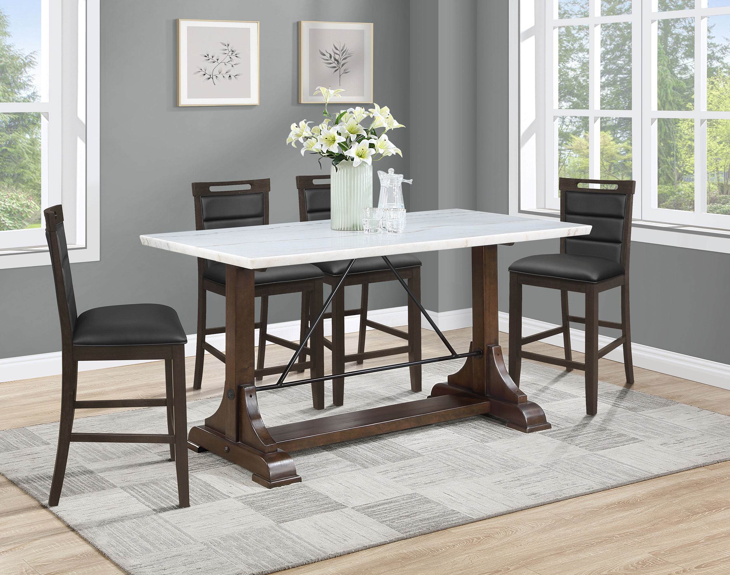Orleans Furniture - Coaster - Aldrich 5-piece Marble Counter Height Dining Table Set White - 182438-S5