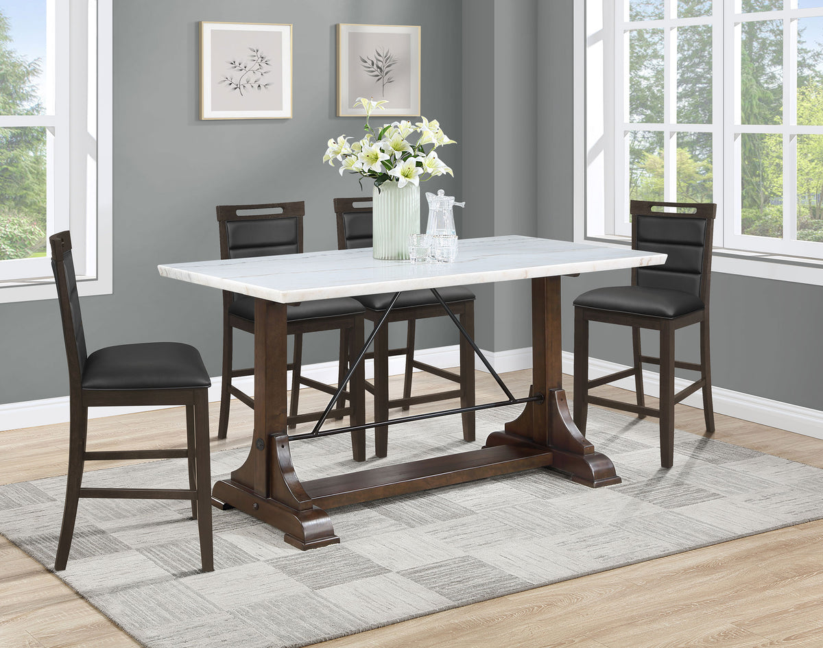 Orleans Furniture - Coaster - Aldrich 5-piece Marble Counter Height Dining Table Set White - 182438-S5