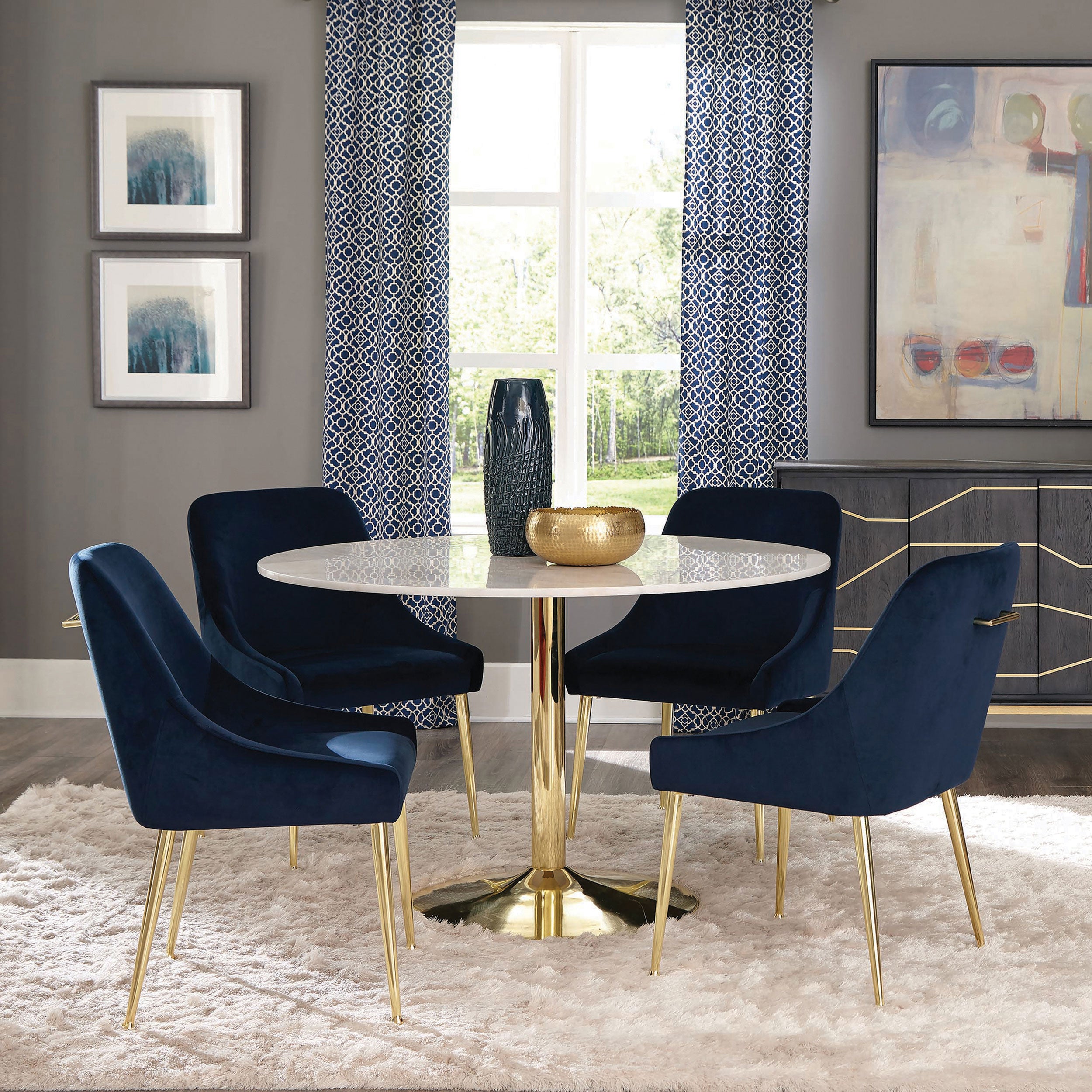 Orleans Furniture - Coaster - Kella 5-piece Round Marble Top Dining Set White and Gold - 192061-S5