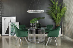 Orleans Furniture - Coaster - Veena 5-piece Round Glass Top Dining Table Set Chrome - 193430BG-S5