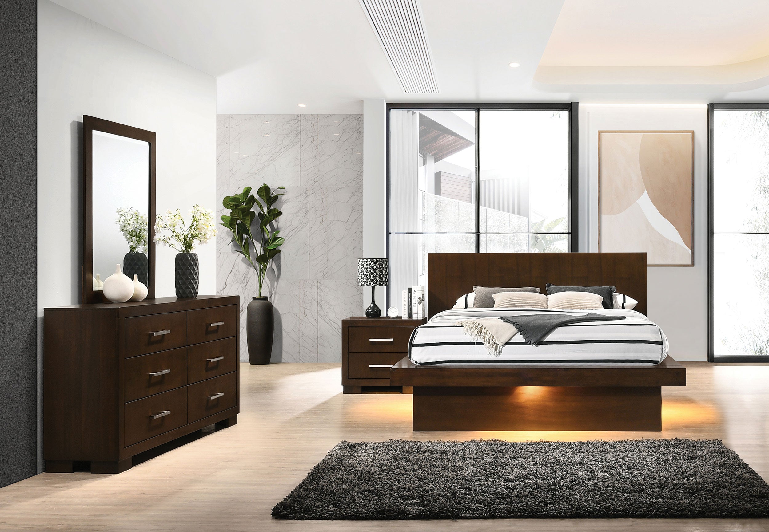 Orleans Furniture - Coaster - Jessica 4-piece Eastern King LED Bedroom Set Cappuccino - 200711KE-S4