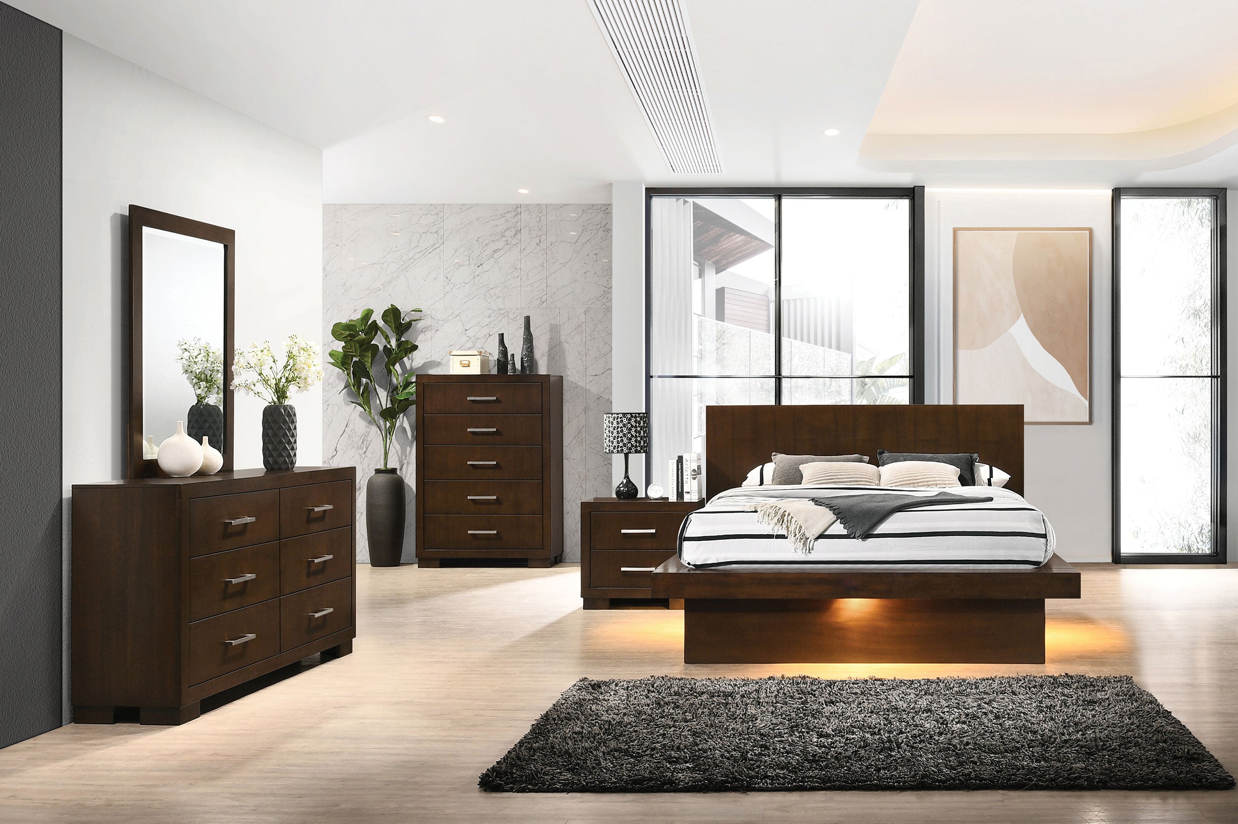 Orleans Furniture - Coaster - Jessica 5-piece Queen LED Bedroom Set Cappuccino - 200711Q-S5