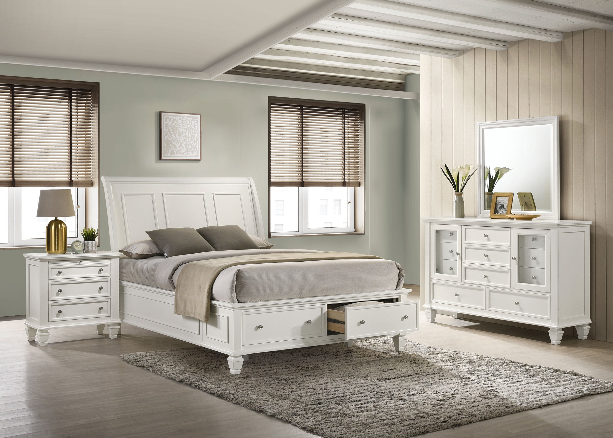 Orleans Furniture - Coaster - Sandy Beach 4-piece Eastern King Bedroom Set Cream White - 201309KE-S4