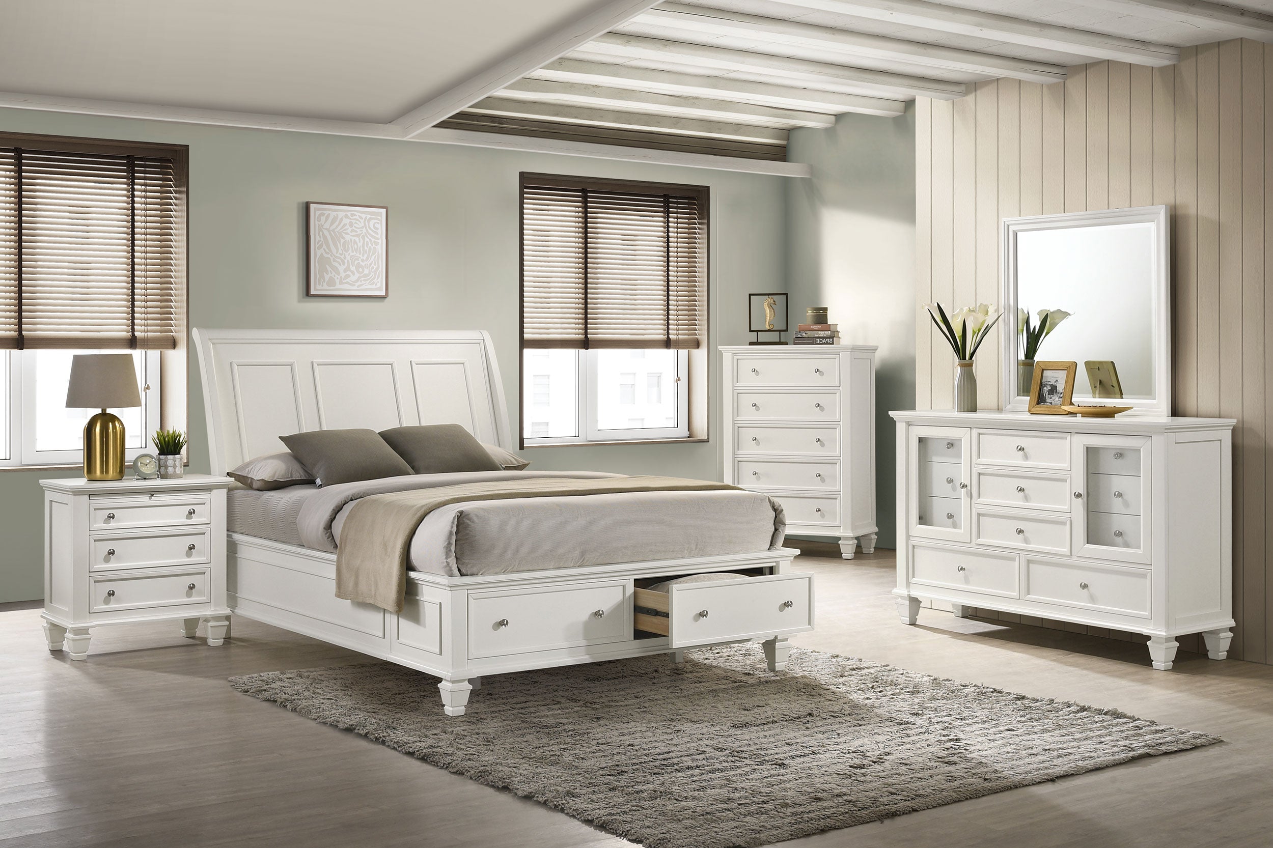 Orleans Furniture - Coaster - Sandy Beach 5-piece Eastern King Bedroom Set Cream White - 201309KE-S5