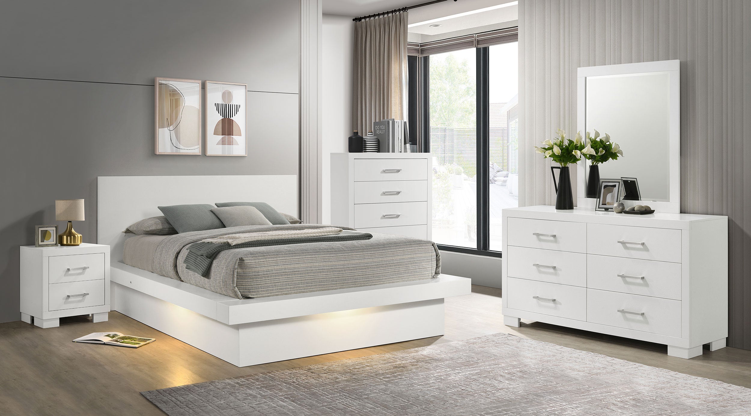 Orleans Furniture - Coaster - Jessica 5-piece Eastern King LED Bedroom Set Snow White - 202990KE-S5