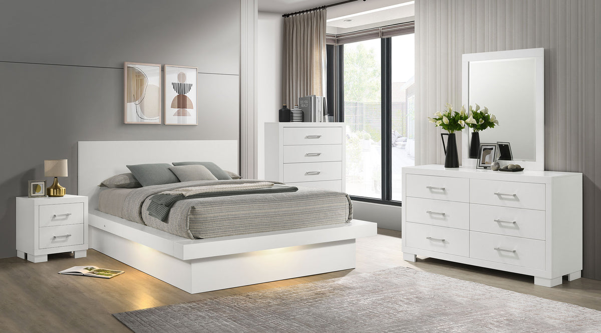 Orleans Furniture - Coaster - Jessica 5-piece Eastern King LED Bedroom Set Snow White - 202990KE-S5