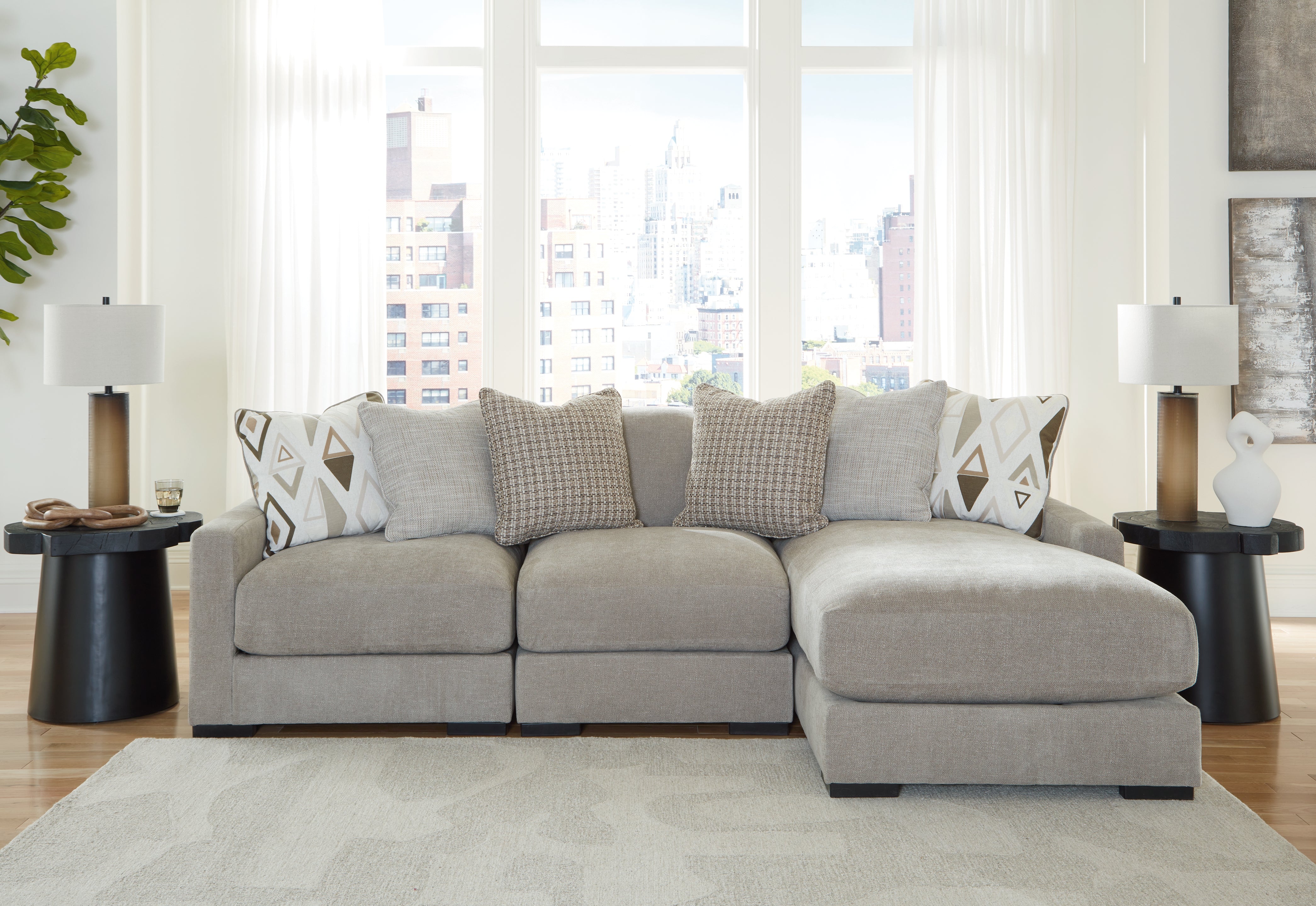 Orleans Furniture - Ashley Furniture - Aslan Court Sectional - RAF 3-Piece Sofa Sectional with Chaise / Flax - 20305S4