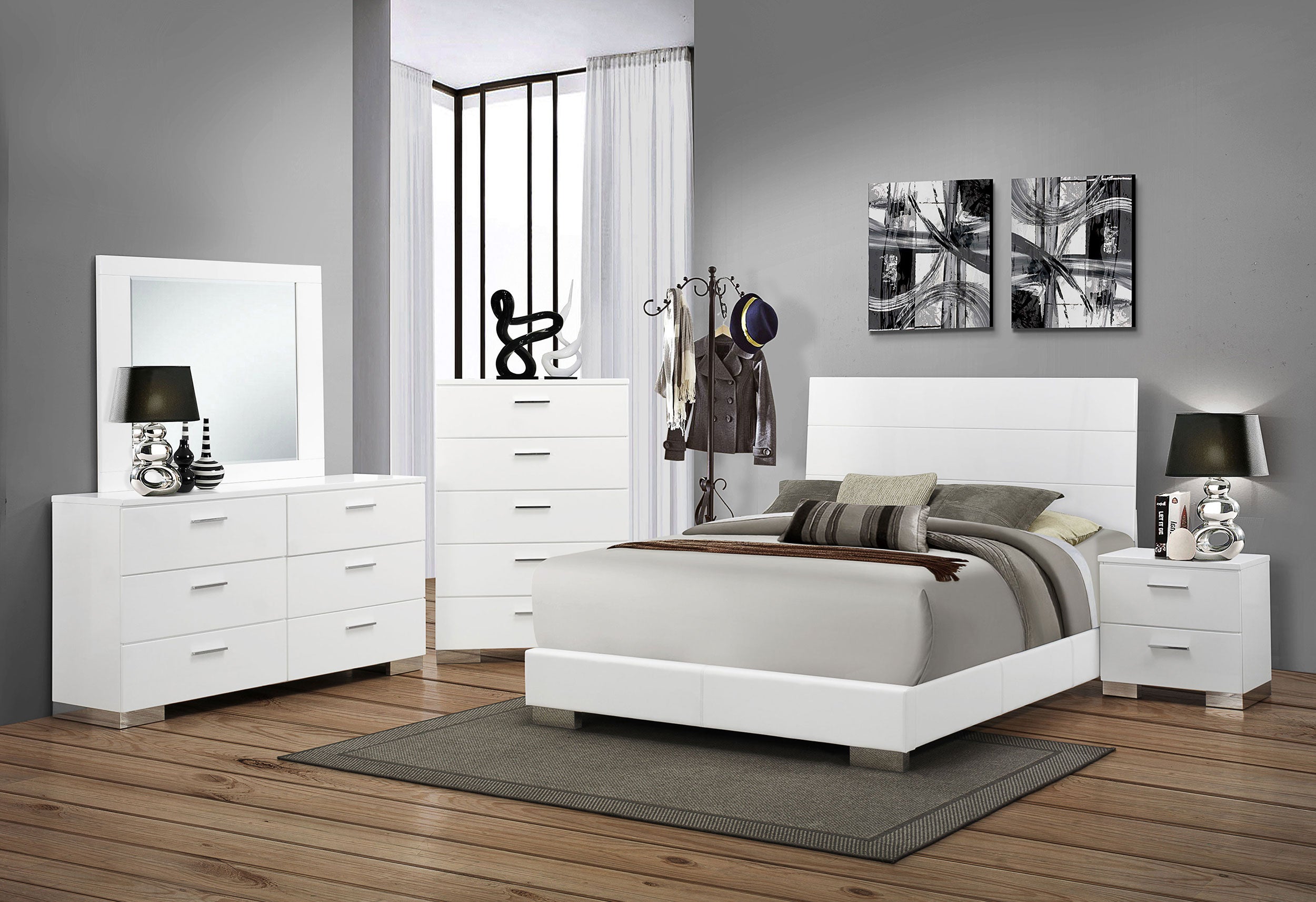 Orleans Furniture - Coaster - Felicity 5-piece Eastern King Bedroom Set White High Gloss - 203501KE-S5