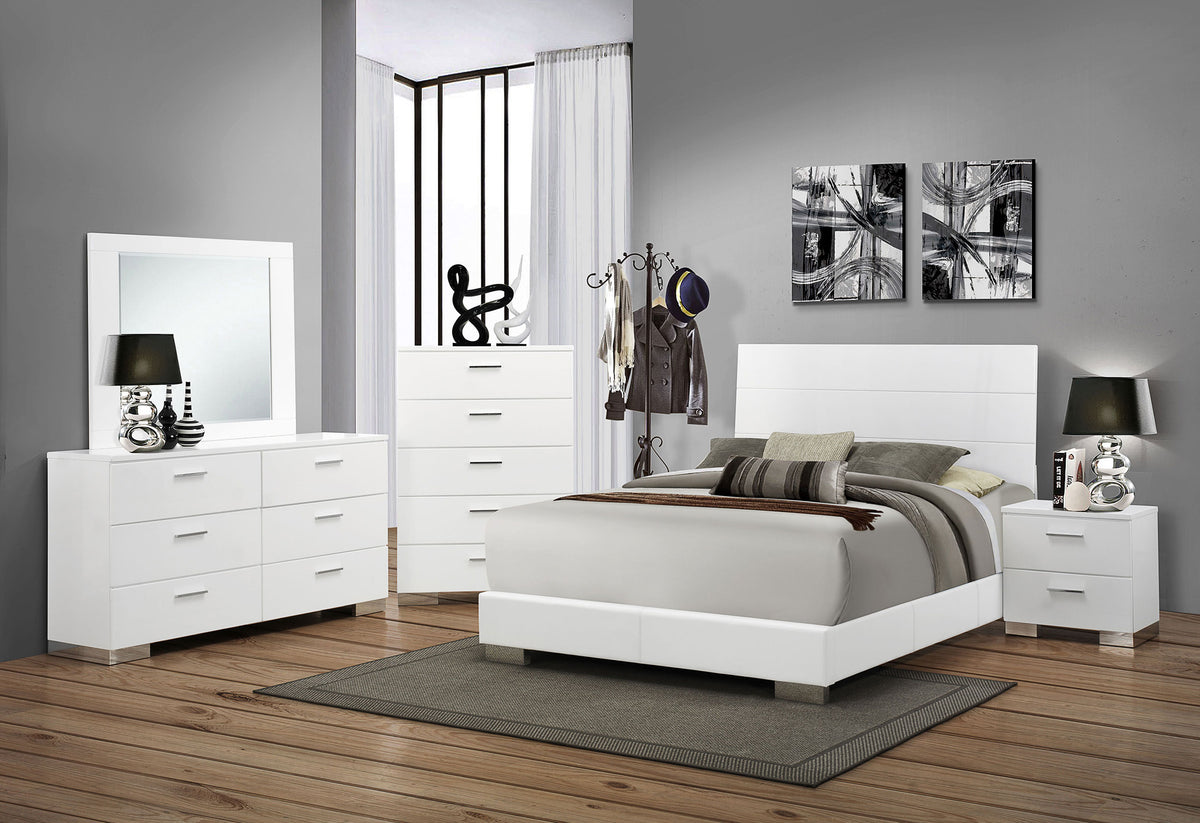 Orleans Furniture - Coaster - Felicity 5-piece Eastern King Bedroom Set White High Gloss - 203501KE-S5
