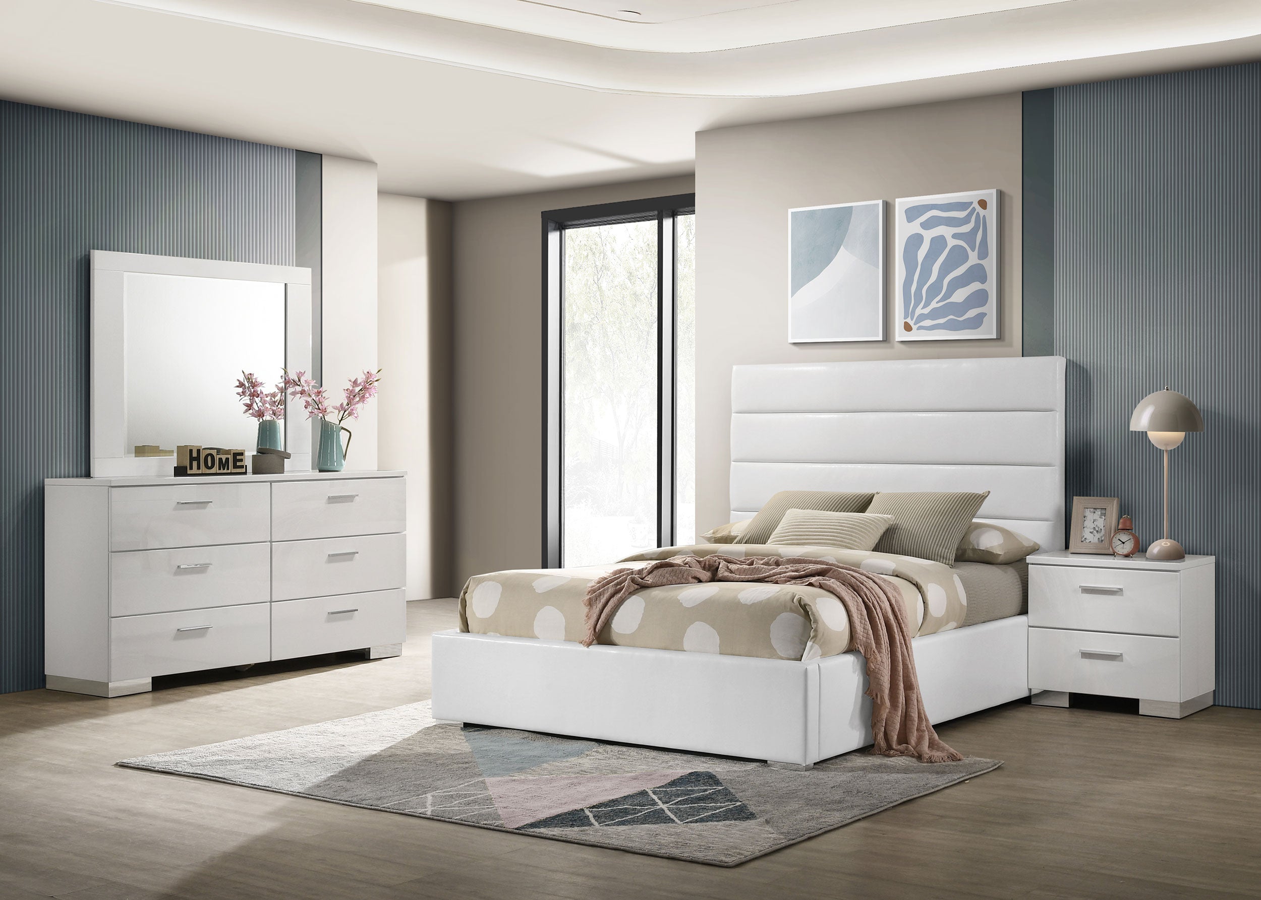 Orleans Furniture - Coaster - Felicity 4-piece Twin Bedroom Set White High Gloss - 203511T-S4