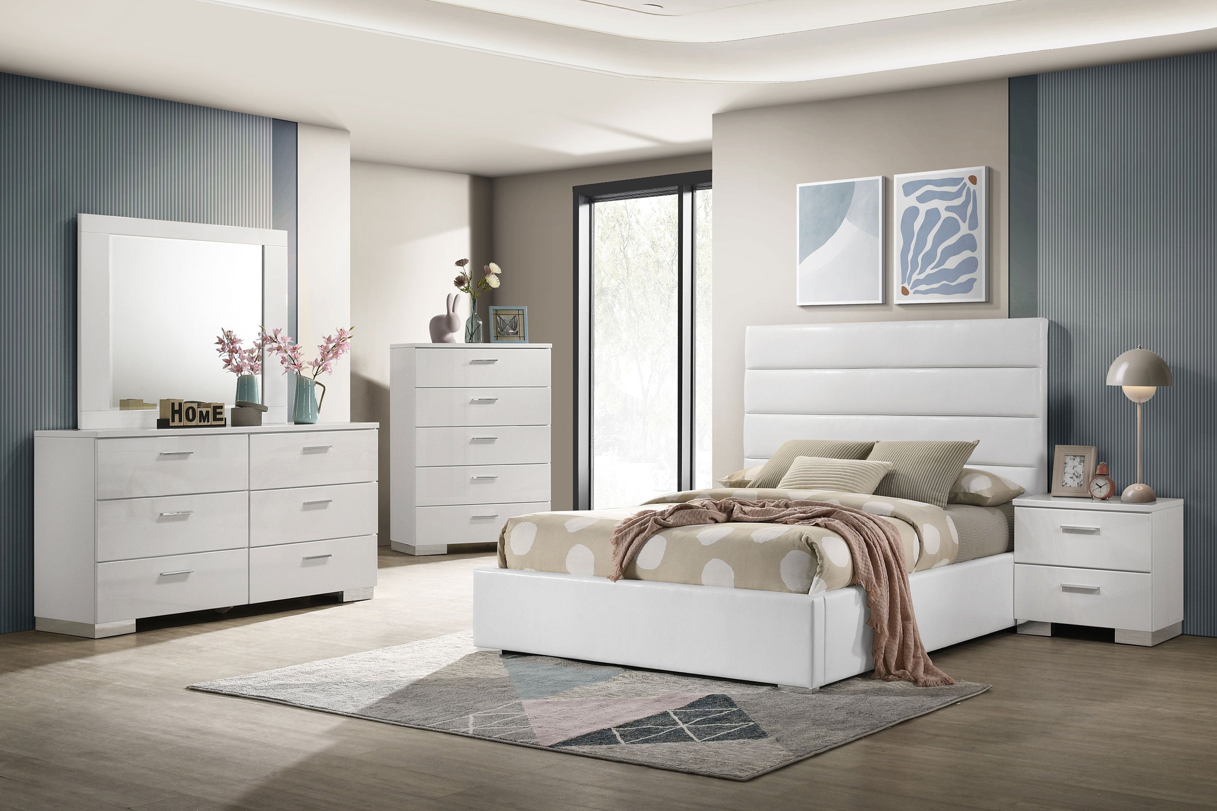 Orleans Furniture - Coaster - Felicity 5-piece Twin Bedroom Set White High Gloss - 203511T-S5