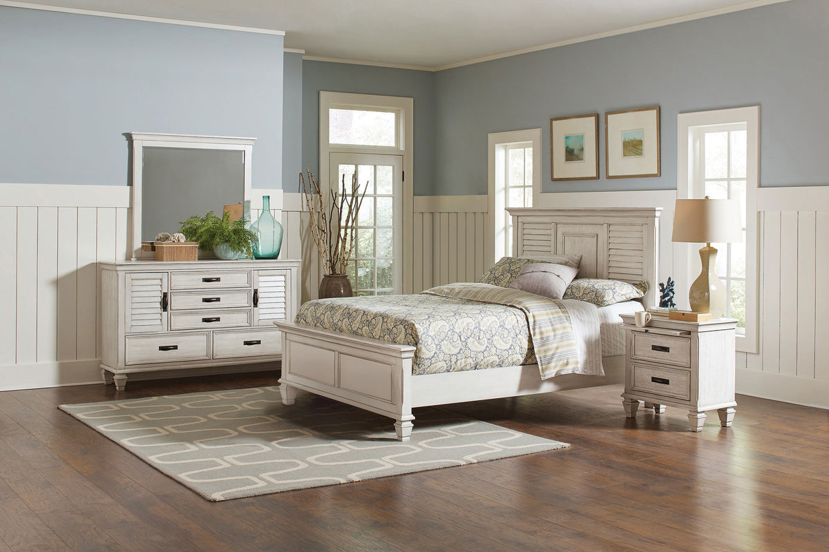 Orleans Furniture - Coaster - Franco 4-piece Eastern King Bedroom Set Distressed White - 205331KE-S4