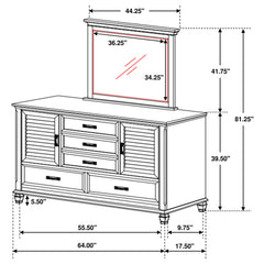 Franco 5-drawer Dresser with Mirror Distressed White