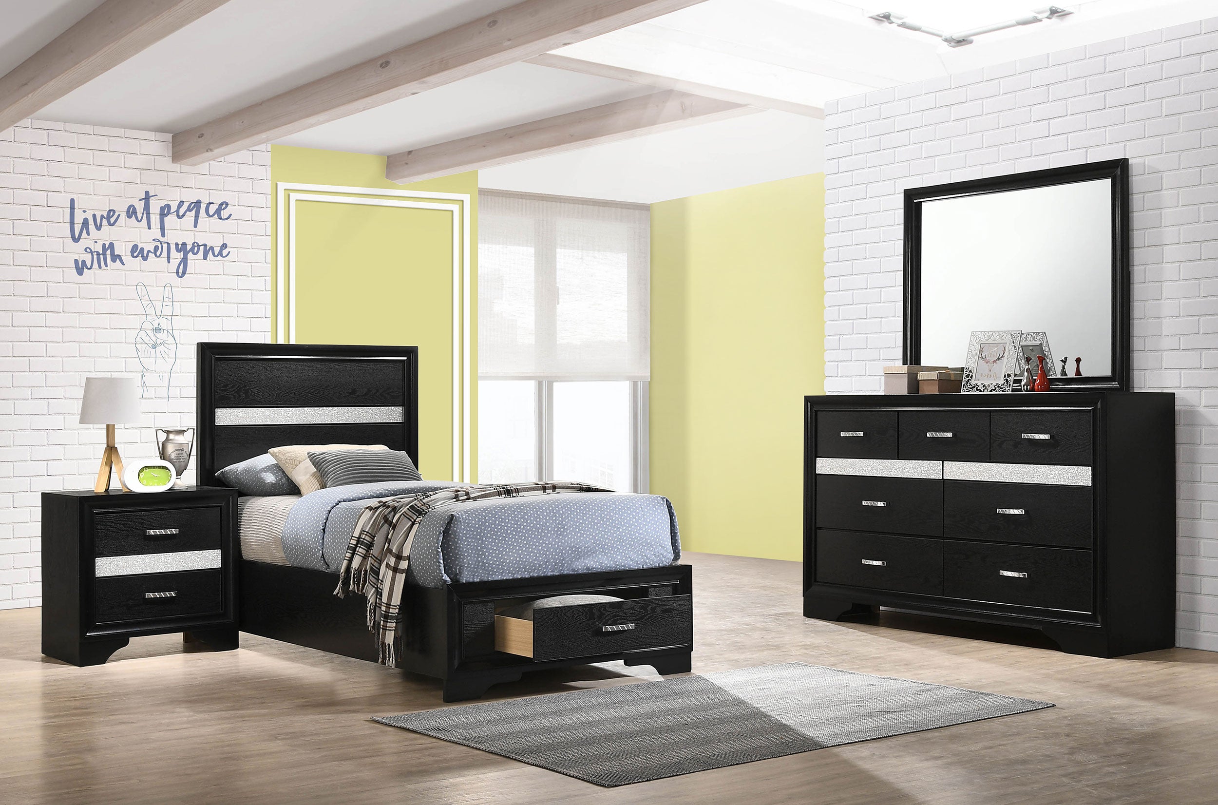 Orleans Furniture - Coaster - Miranda 4-piece Twin Bedroom Set Black - 206361T-S4