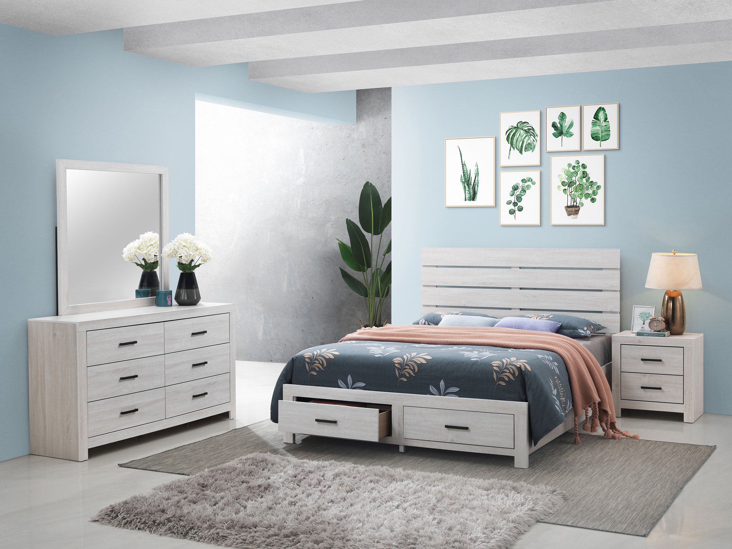 Orleans Furniture - Coaster - Brantford 4-piece Eastern King Bedroom Set Coastal White - 207050KE-S4