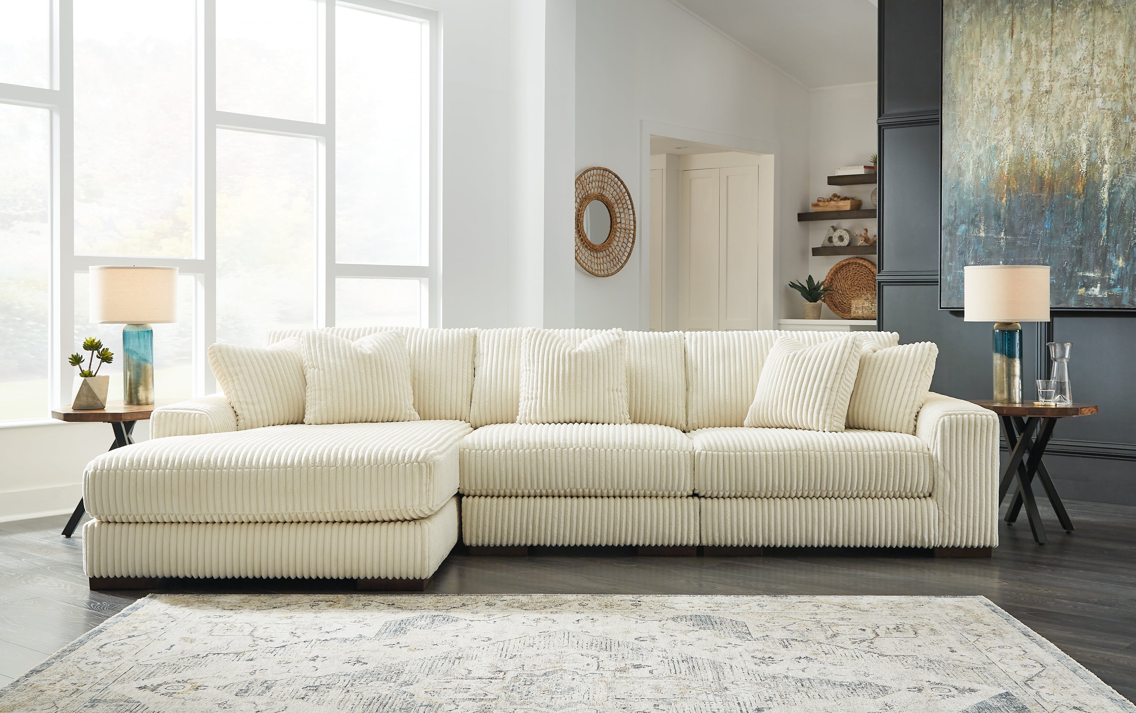 Orleans Furniture - Ashley Furniture - Lindyn Sectional - RAF 3-Piece Sectional with Chaise / Ivory - 21104S13