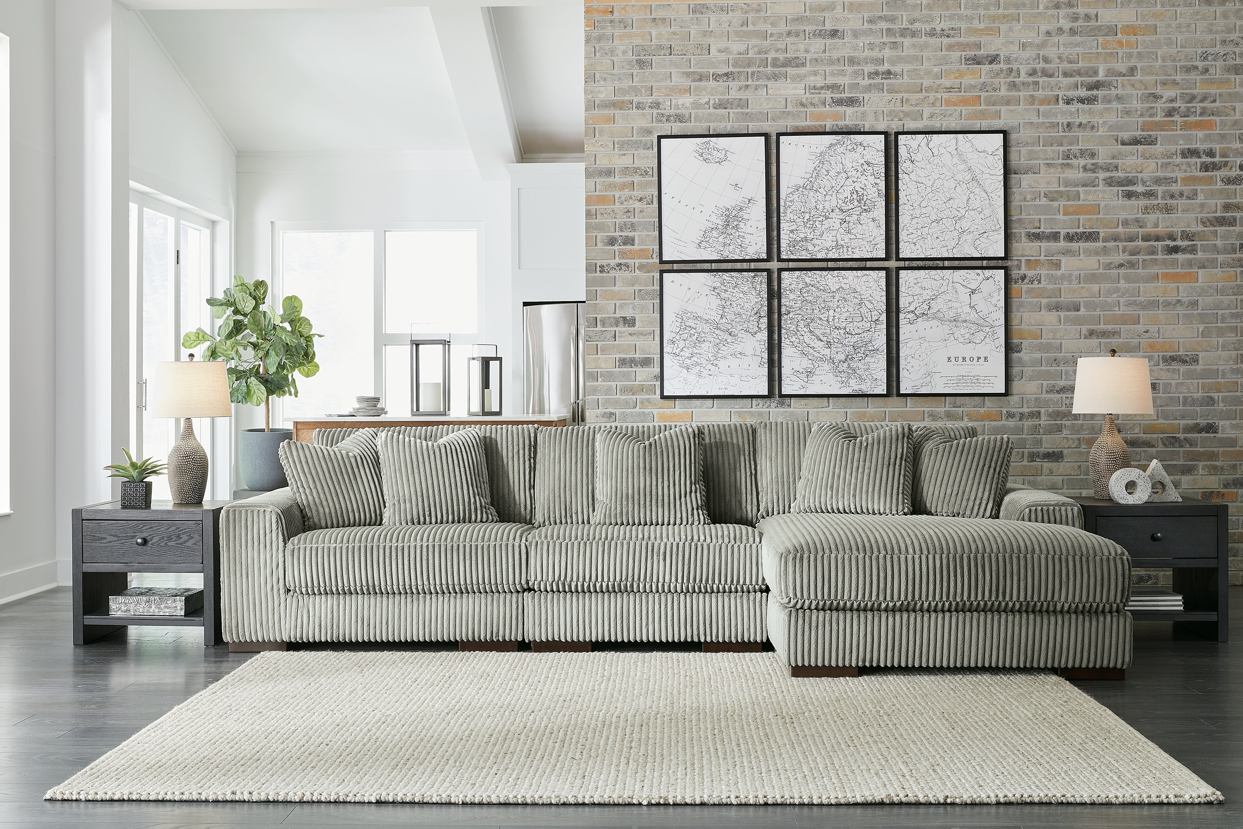 Orleans Furniture - Ashley Furniture - Lindyn Sectional - RAF 3-Piece Sectional with Chaise / Fog - 21105S9