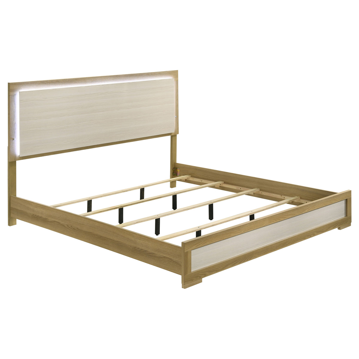 Orleans Furniture - Coaster - Hyland Eastern King Panel Bed LED Headboard Natural - 215651KE