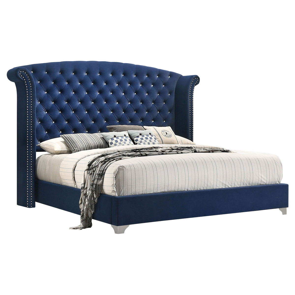 Orleans Furniture - Coaster - Melody Upholstered Eastern King Wingback Bed Pacific Blue - 223371KE