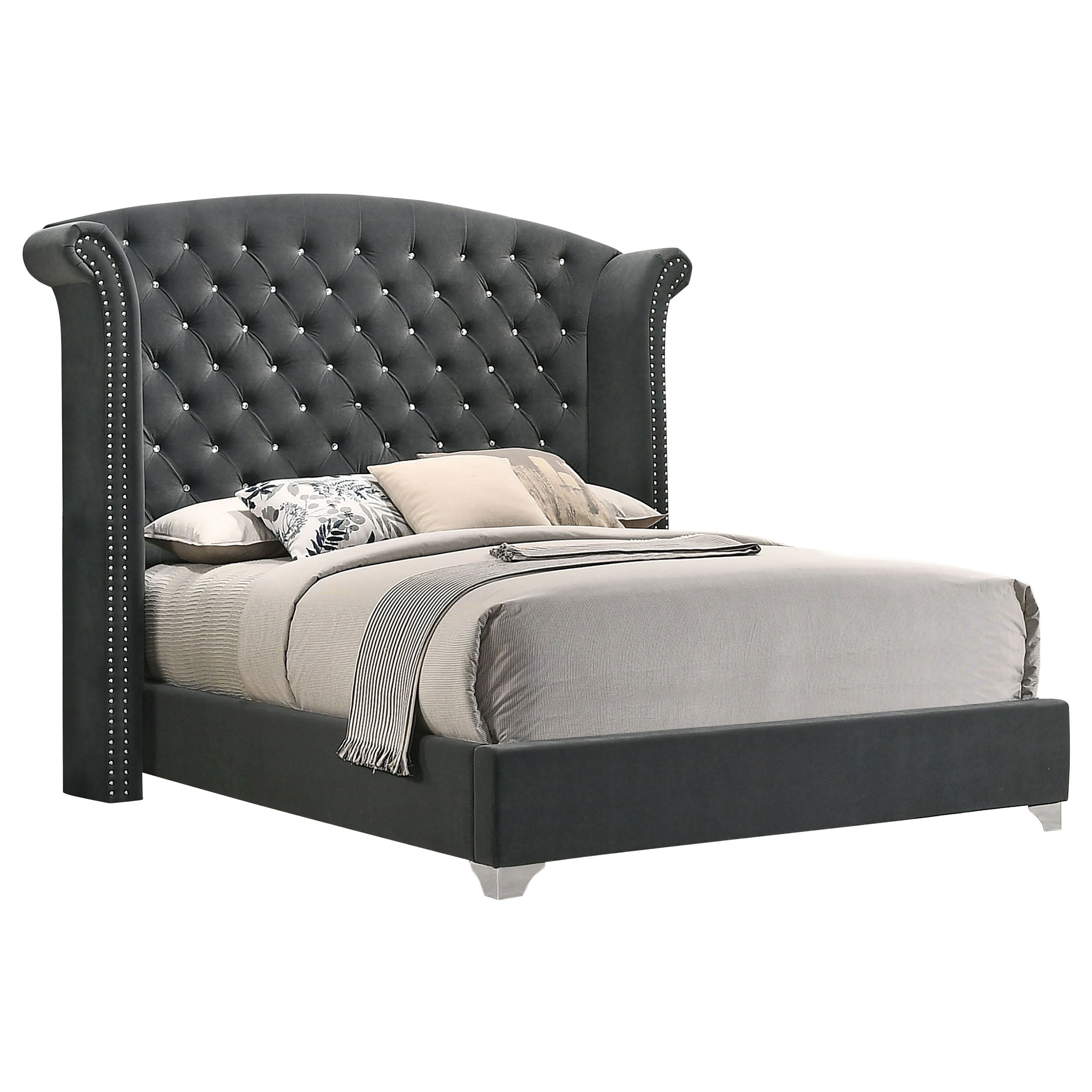 Orleans Furniture - Coaster - Melody Upholstered California King Wingback Bed Grey - 223381KW