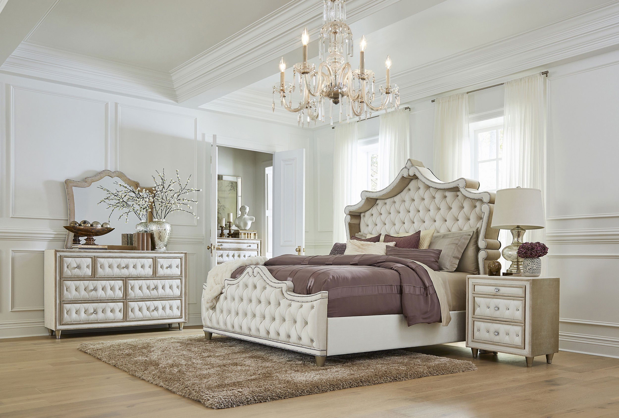 Orleans Furniture - Coaster - Antonella 5-piece Eastern King Bedroom Set Ivory  - 223521KE-S5