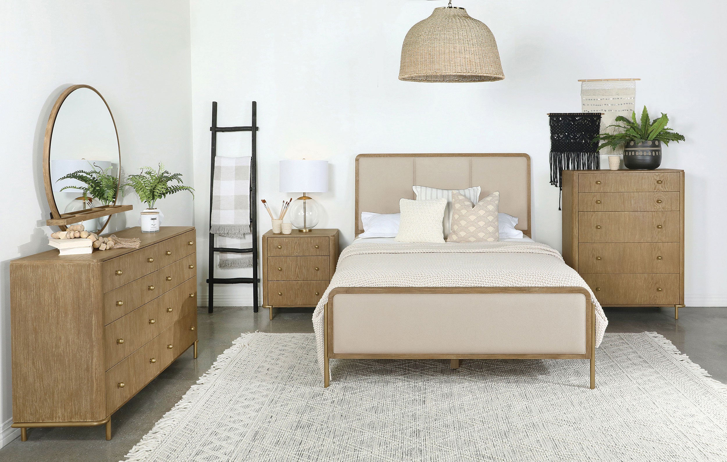 Orleans Furniture - Coaster - Arini 5-piece Eastern King Bedroom Set Cream and Sand Wash - 224301KECRM-S5
