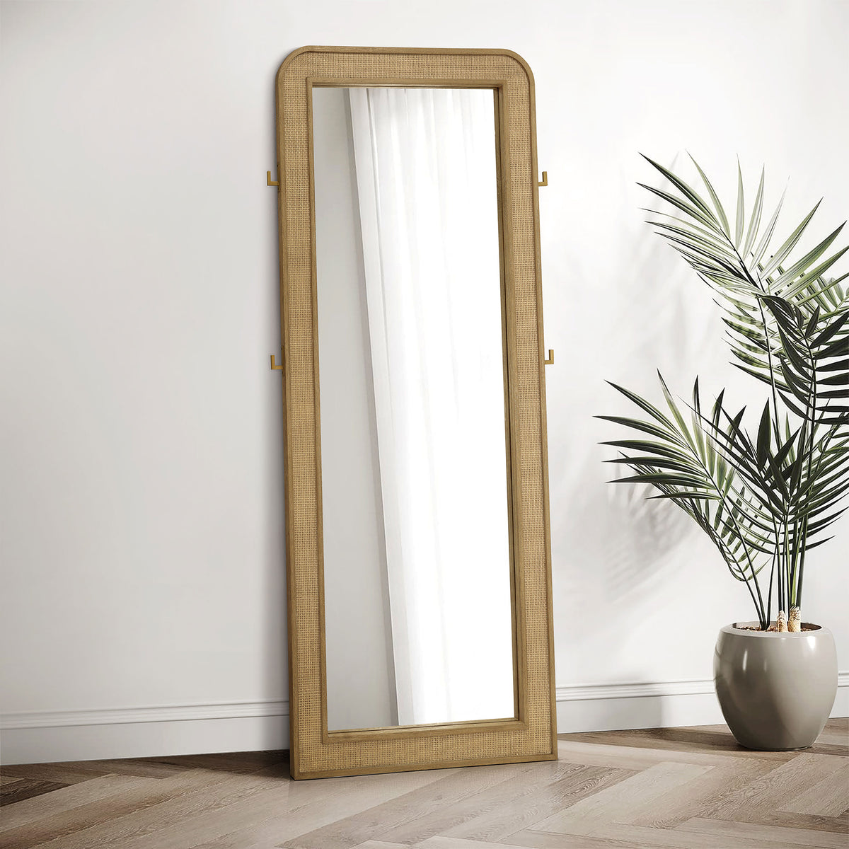 Orleans Furniture - Coaster - Arini Cane Weave Full Length Standing Floor Mirror Sand Wash - 224309