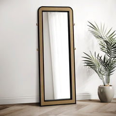 Orleans Furniture - Coaster - Arini Cane Weave Full Length Standing Floor Mirror Black - 224339