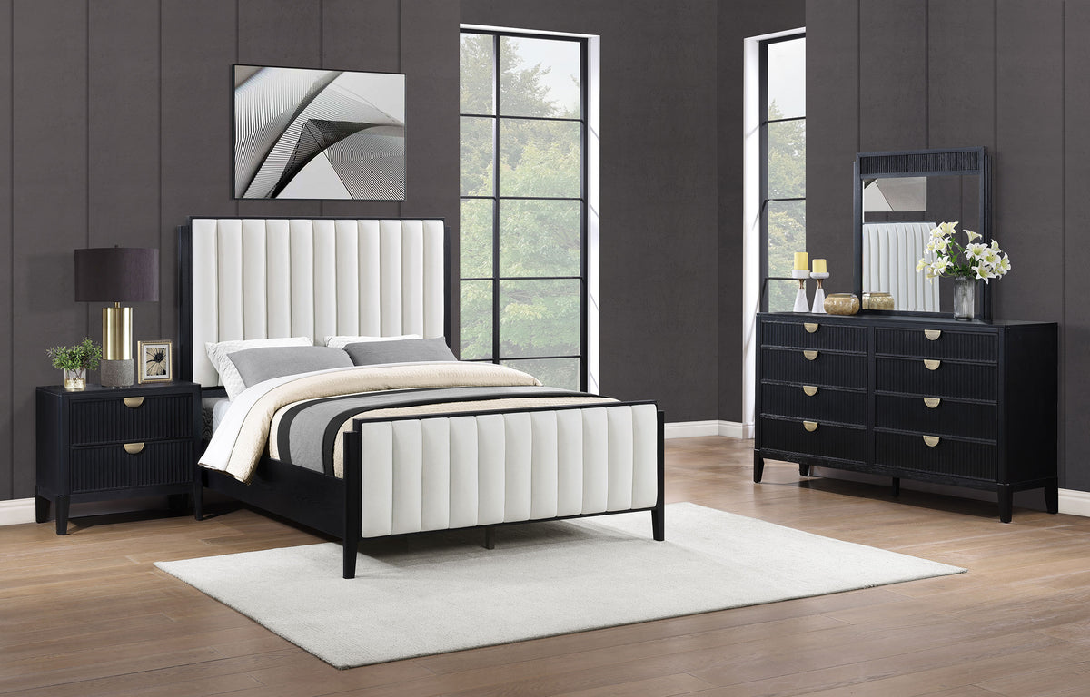 Orleans Furniture - Coaster - Brookmead 4-piece Upholstered Eastern King Bedroom Set Black - 224710KE-S4