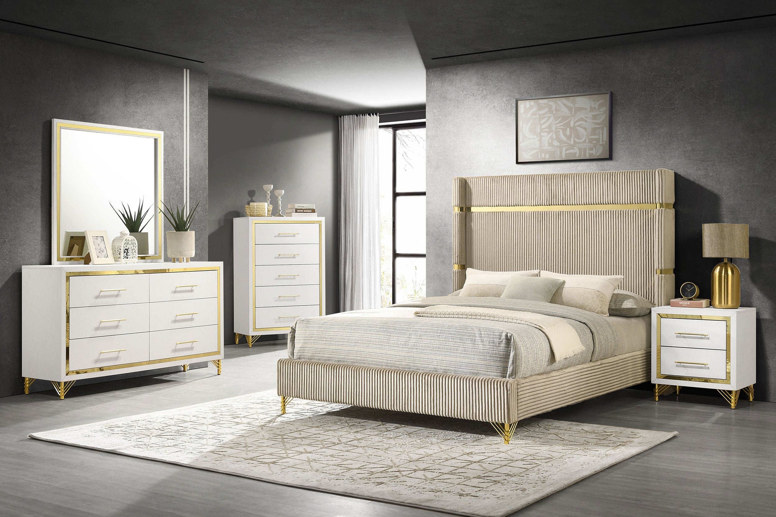 Orleans Furniture - Coaster - Lucia 5-piece Queen Bedroom Set Beige and White - 224731Q-S5