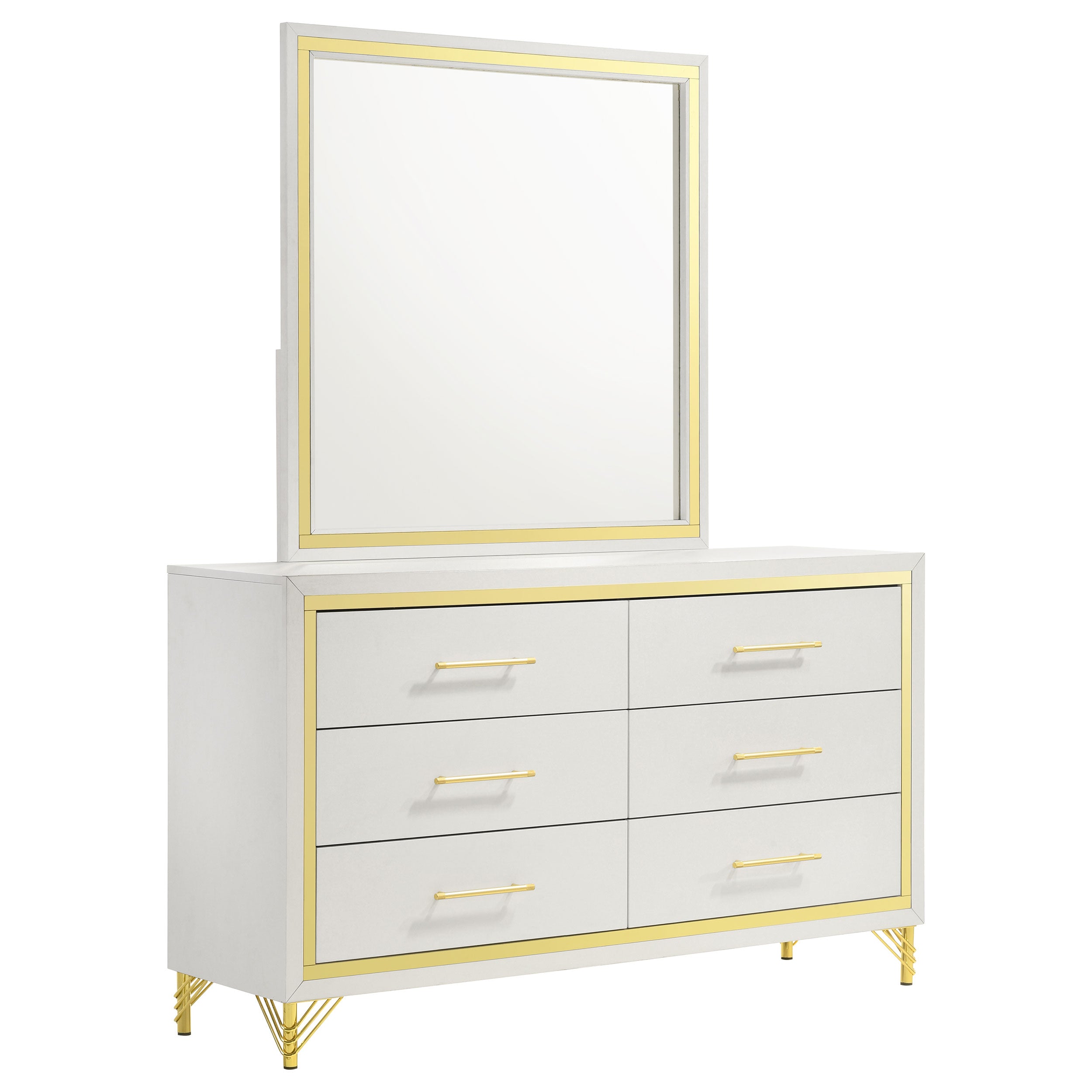 Orleans Furniture - Coaster - Lucia 6-drawer Dresser with Mirror White  - 224733M