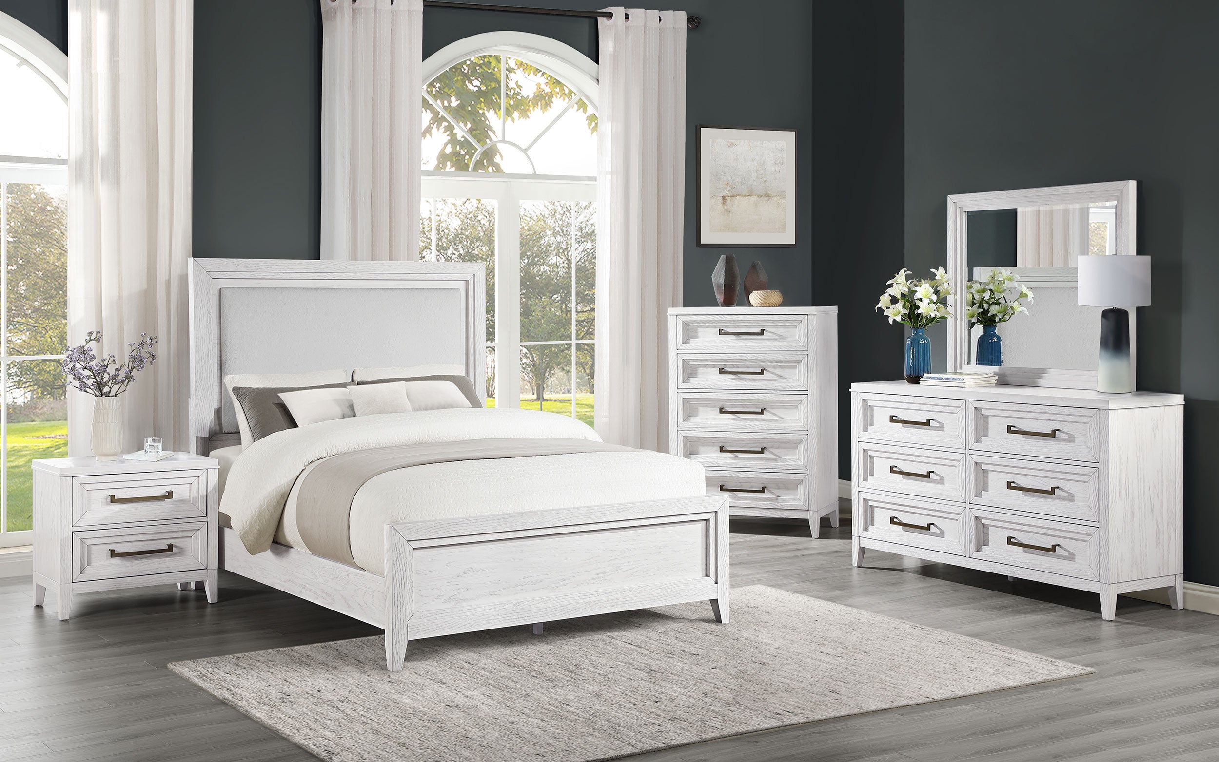 Orleans Furniture - Coaster - Marielle 5-piece Cal King Bedroom Set Distressed White  - 224841KW-S5