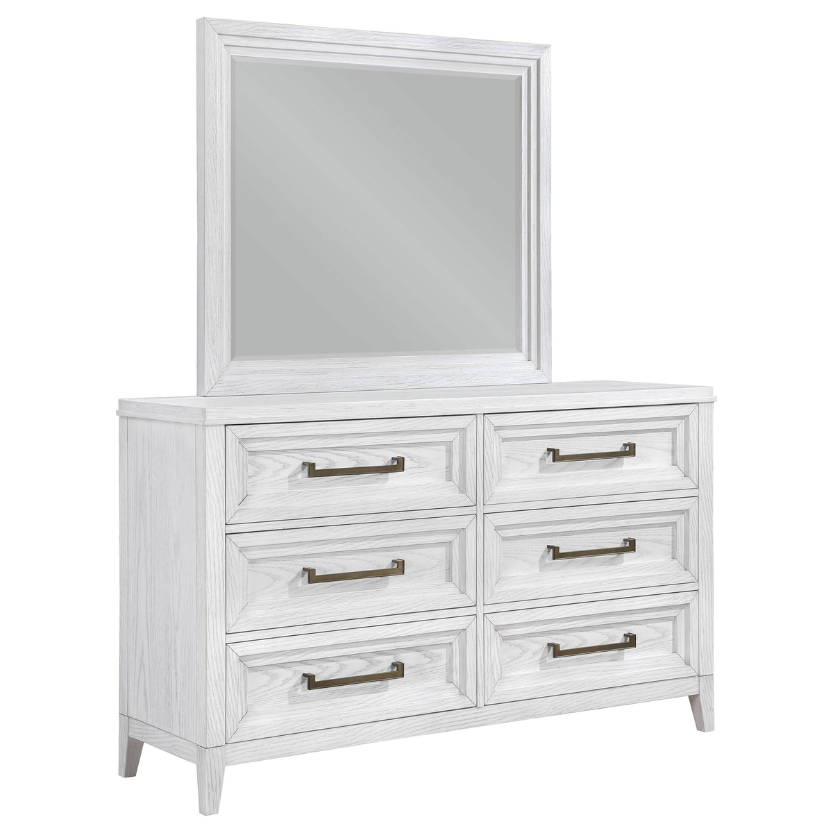 Orleans Furniture - Coaster - Marielle 6-drawer Dresser with Mirror Distressed White  - 224843M