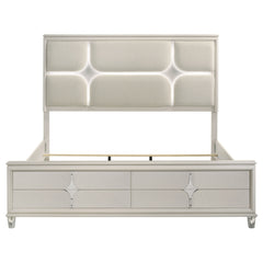Olivia Eastern King Panel Bed LED Headboard Pearl White