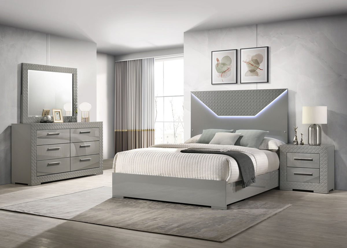 Orleans Furniture - Coaster - Ives 4-piece Queen Bedroom Set Grey High Gloss - 224971Q-S4