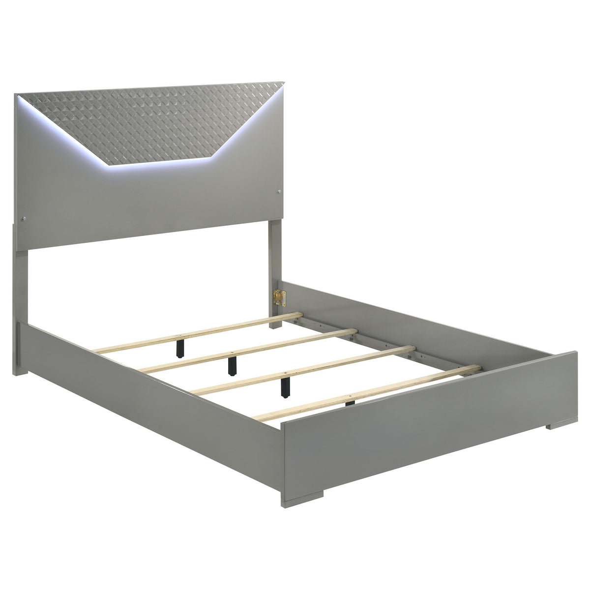Orleans Furniture - Coaster - Ives Queen Panel Bed LED Headboard Grey High Gloss - 224971Q