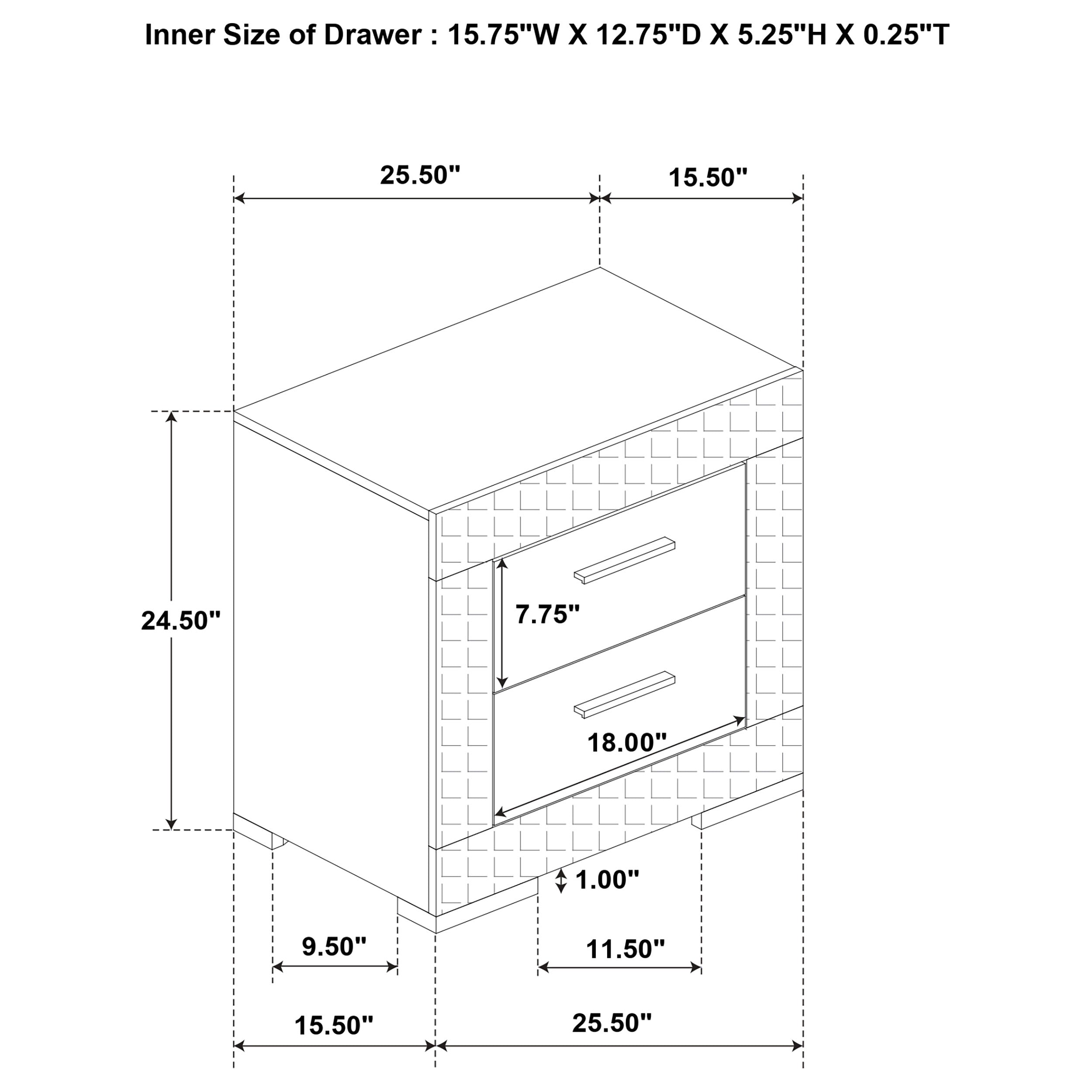 Ives 2-drawer Nightstand Bedside Table Grey High Gloss