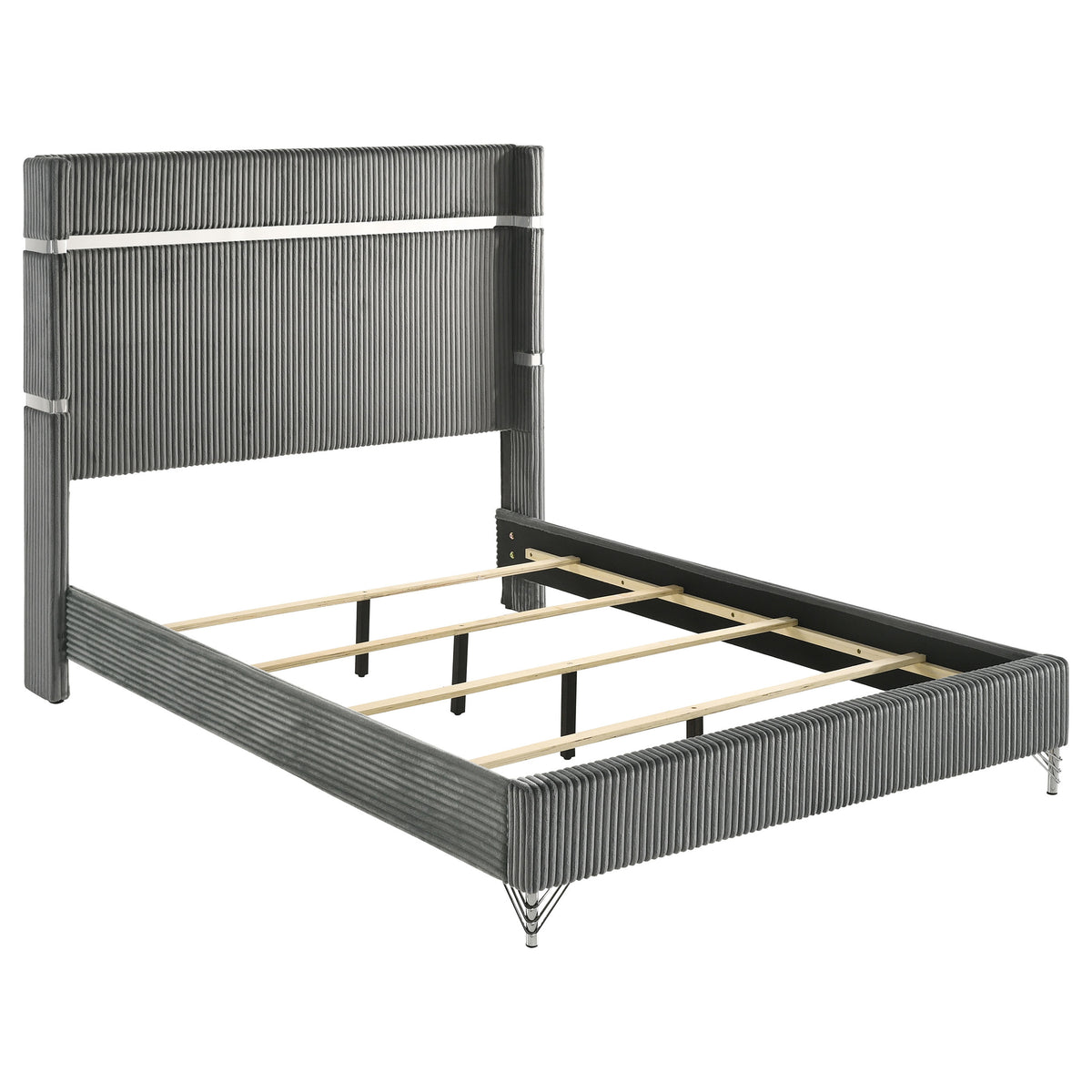 Orleans Furniture - Coaster - Lucia 61-inch Upholstered Eastern King Wingback Bed Grey - 224991KE