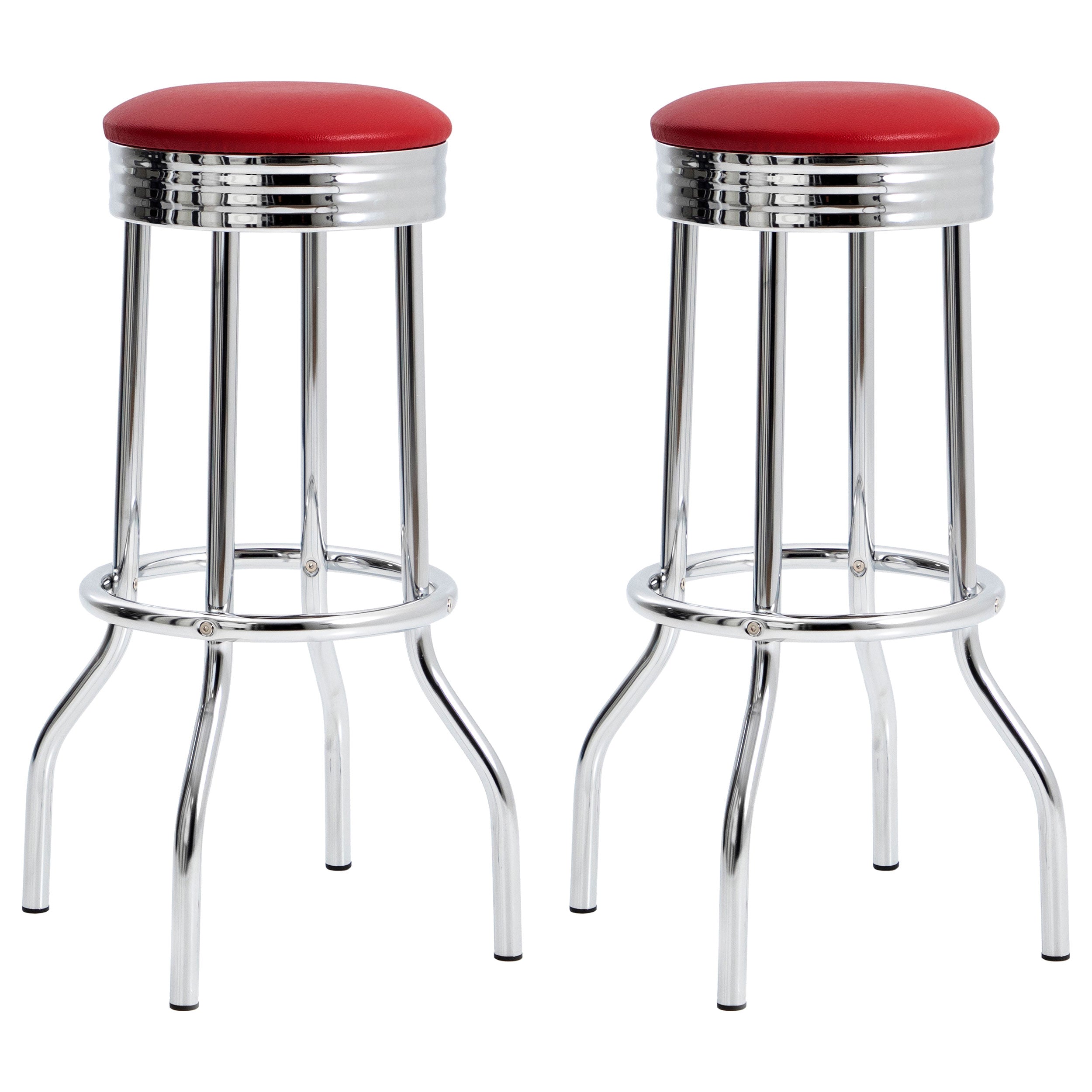 Orleans Furniture - Coaster - Retro Upholstered Metal Swivel Bar Stool Red (Set of 2) - 2299R
