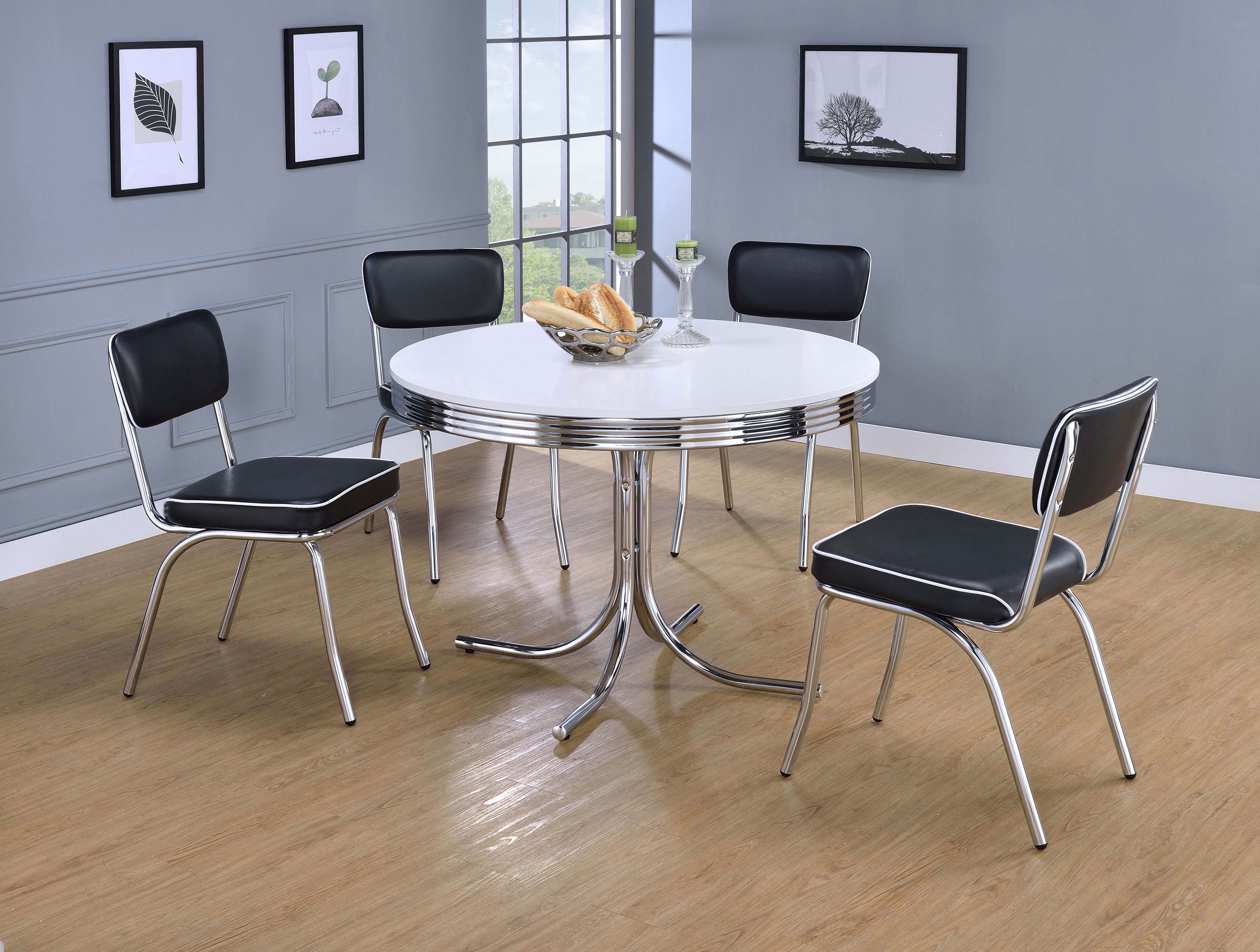 Orleans Furniture - Coaster - Retro 5-piece Round Dining Table Set White and Black - 2388-S5