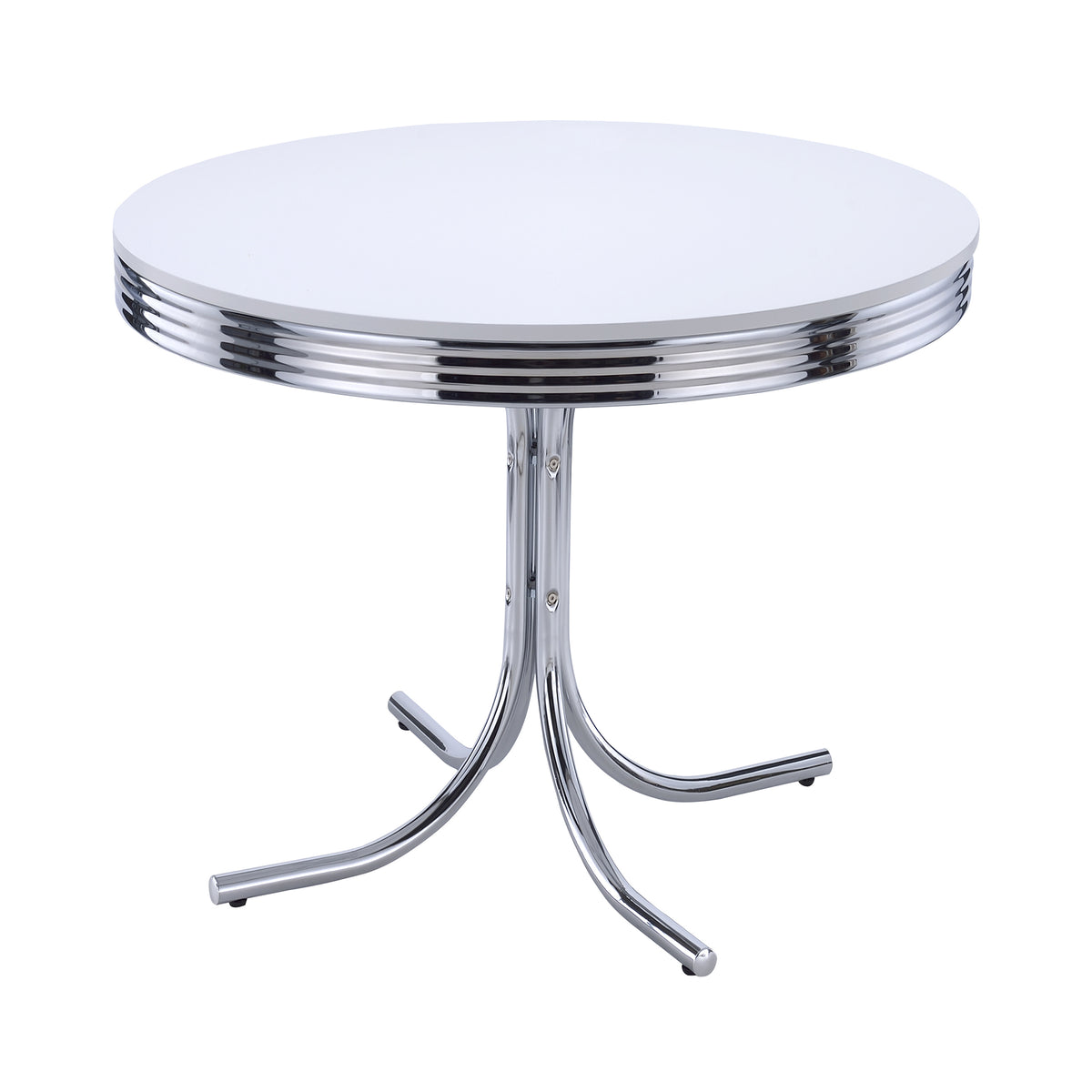 Orleans Furniture - Coaster - Retro Round 42-inch Wood Top Dining Table White and Chrome - 2388