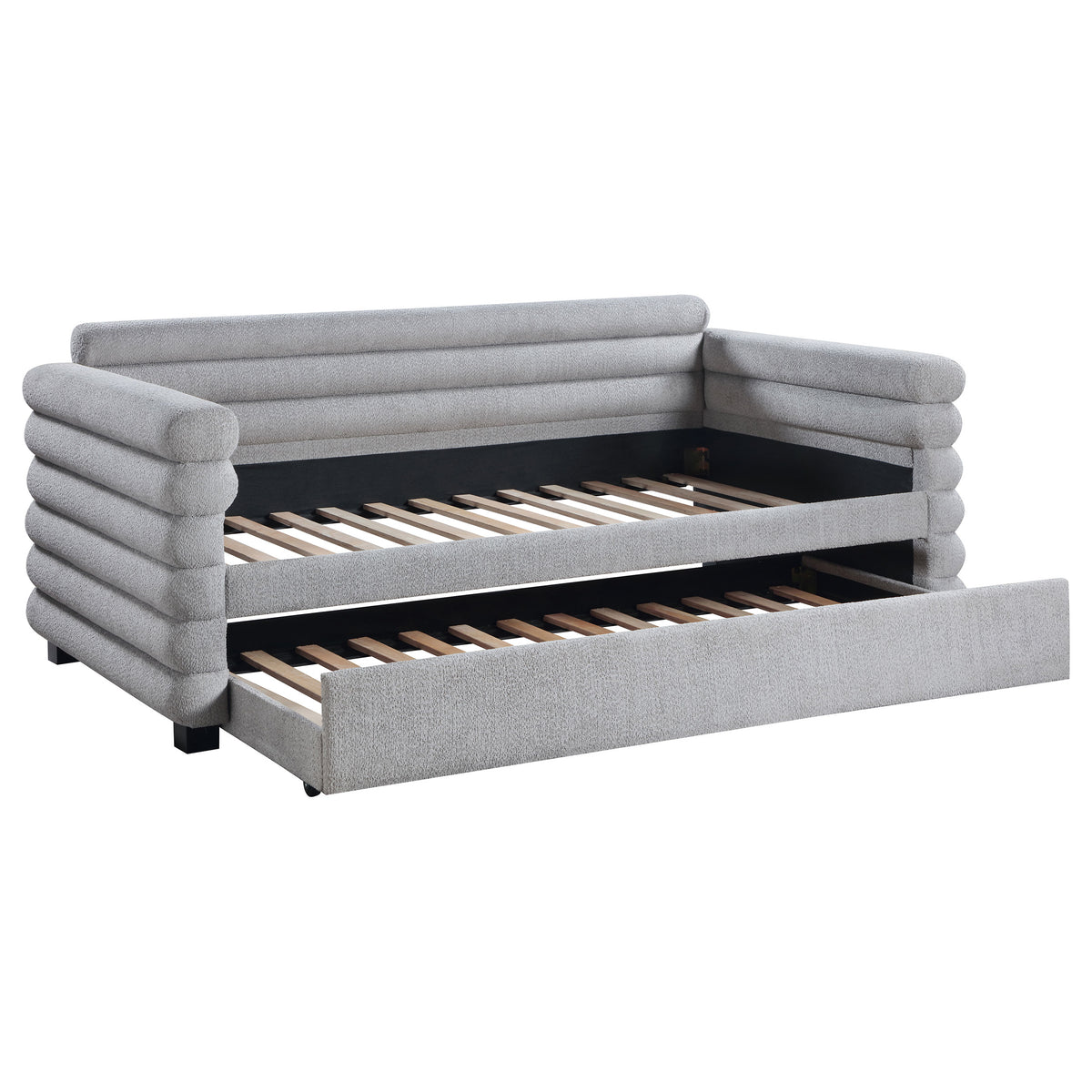 Orleans Furniture - Coaster - Patricia Boucle Upholstered Twin Day Bed with Trundle Grey  - 300718