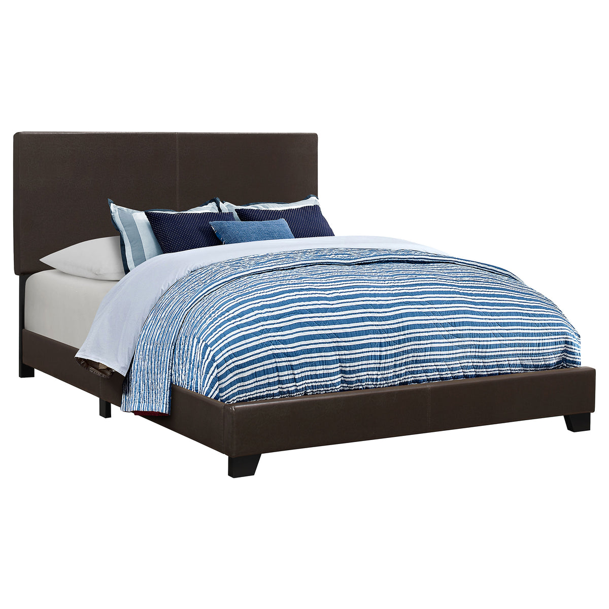 Orleans Furniture - Coaster - Dorian Faux Leather Upholstered Eastern King Panel Bed Brown - 300762KE