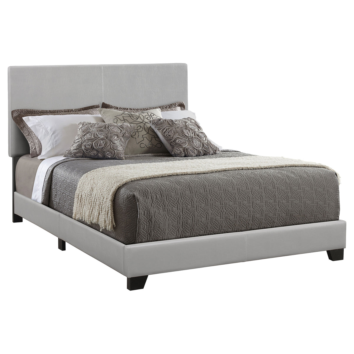 Orleans Furniture - Coaster - Dorian Faux Leather Upholstered Eastern King Panel Bed Grey - 300763KE