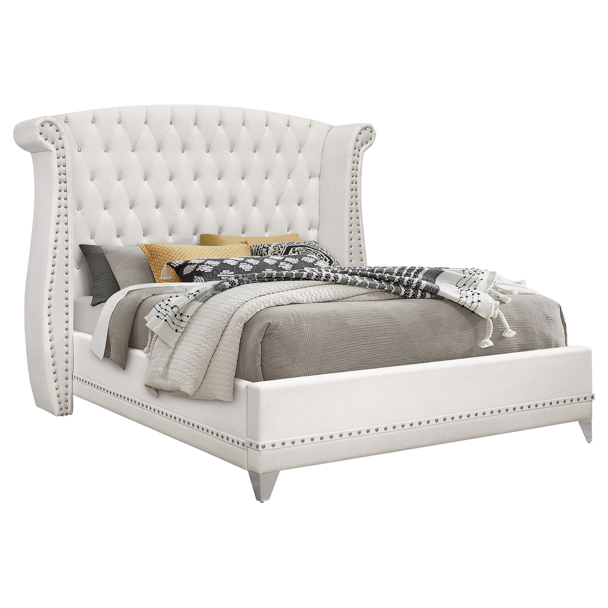 Orleans Furniture - Coaster - Barzini Upholstered California King Wingback Bed White - 300843KW