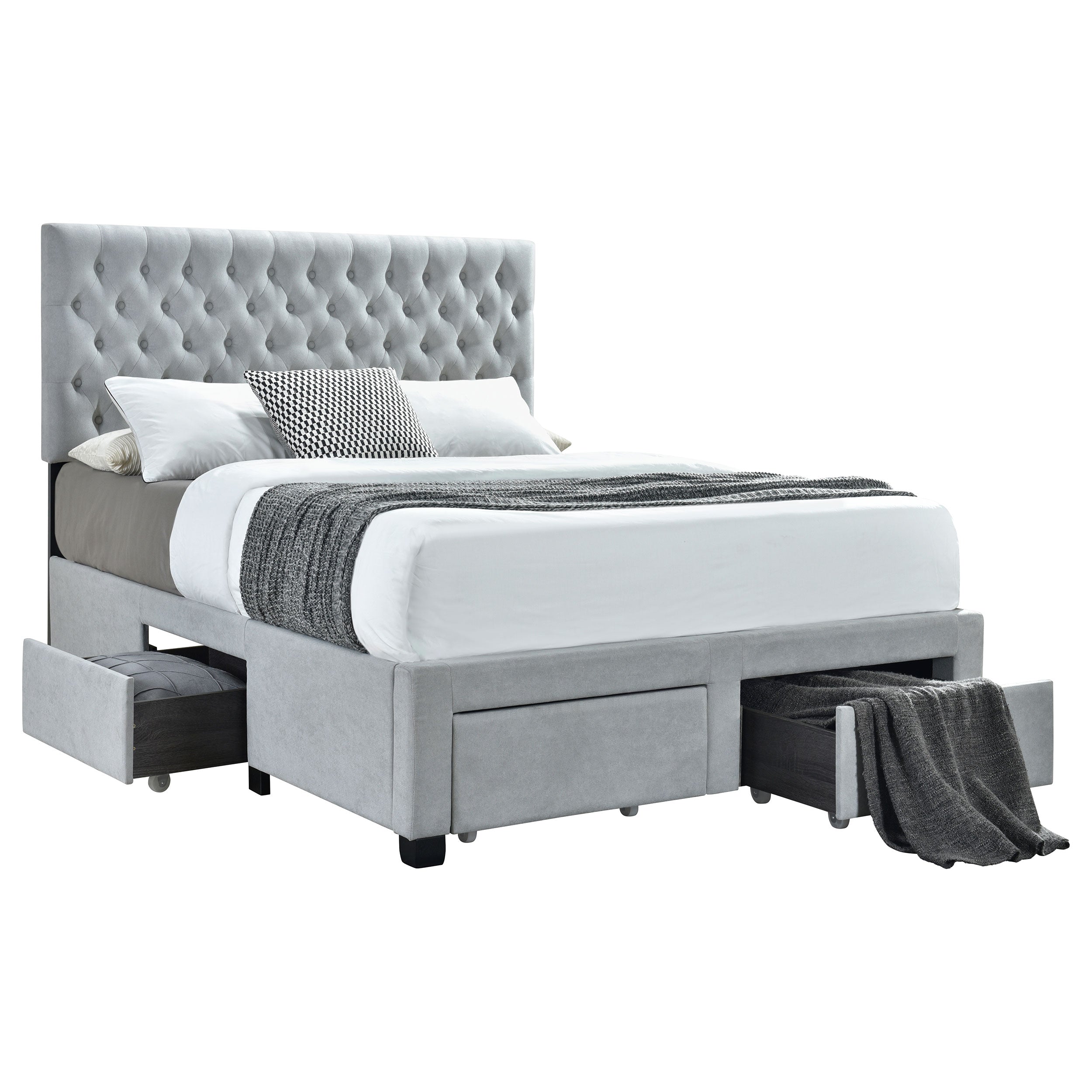 Orleans Furniture - Coaster - Soledad Upholstered Queen Storage Panel Bed Light Grey - 305878Q