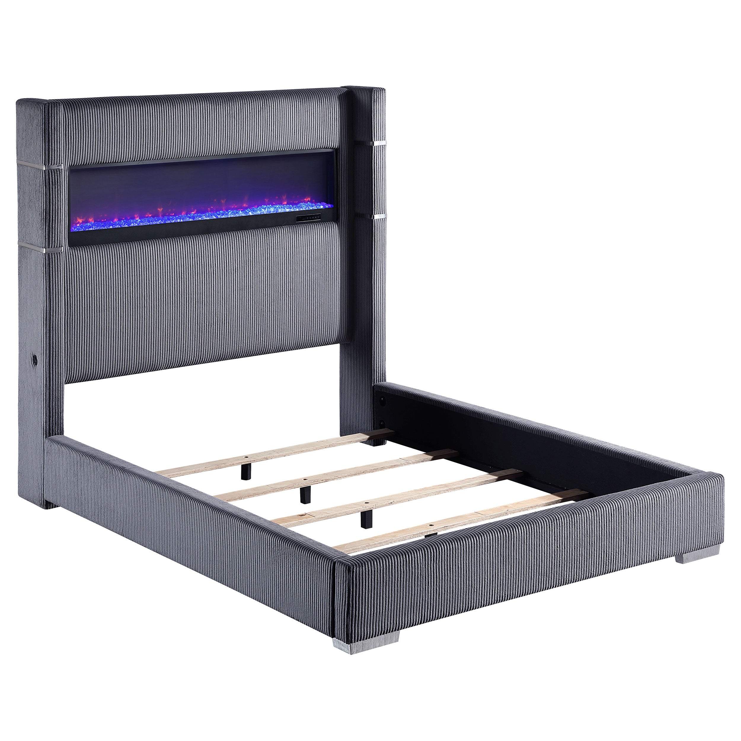 Orleans Furniture - Coaster - Tisdall Upholstered Queen Flame Visualizer Bed Grey - 306030Q